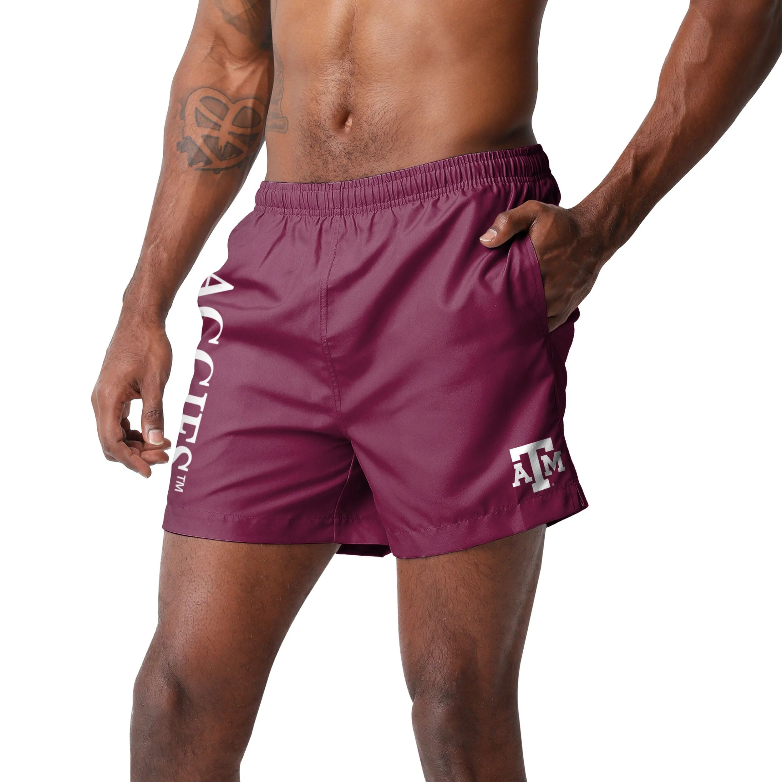 Texas A&M Aggies NCAA Mens Solid Wordmark 5.5" Swimming Trunks - Image 2