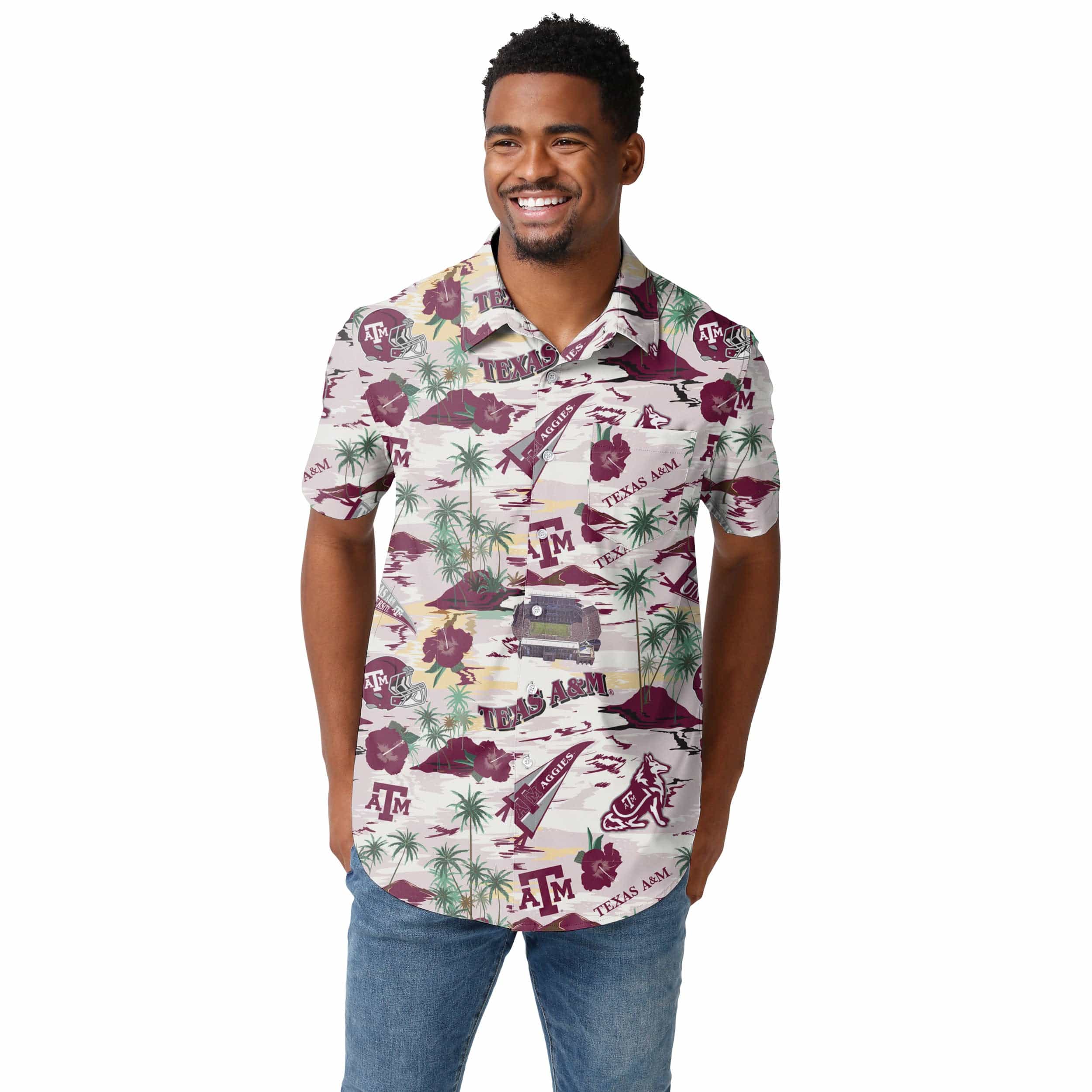 Texas A&M Aggies NCAA Mens Thematic Stadium Print Button Up Shirt - Image 2