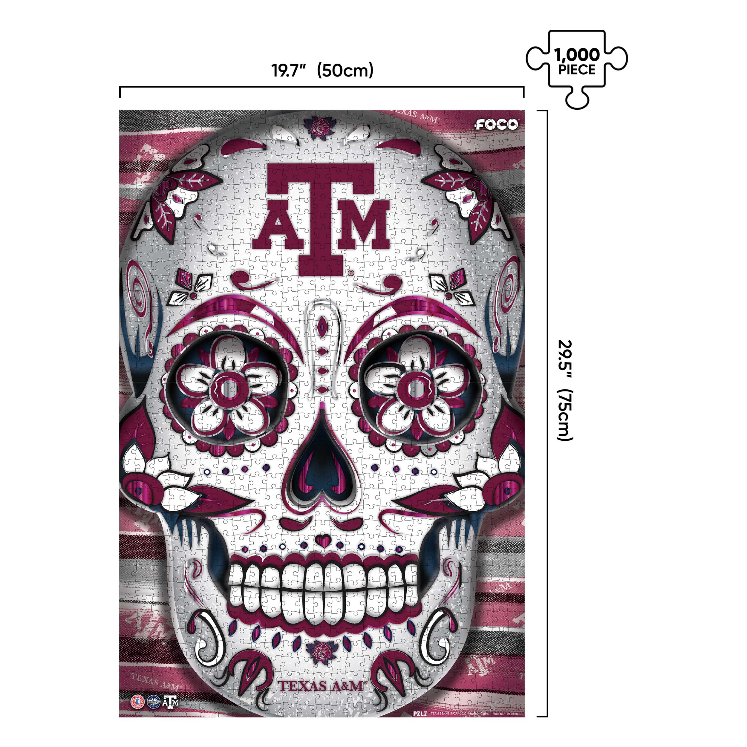 Texas A&M Aggies NCAA Sugar Skull 1000 Piece Jigsaw Puzzle PZLZ - Image 2