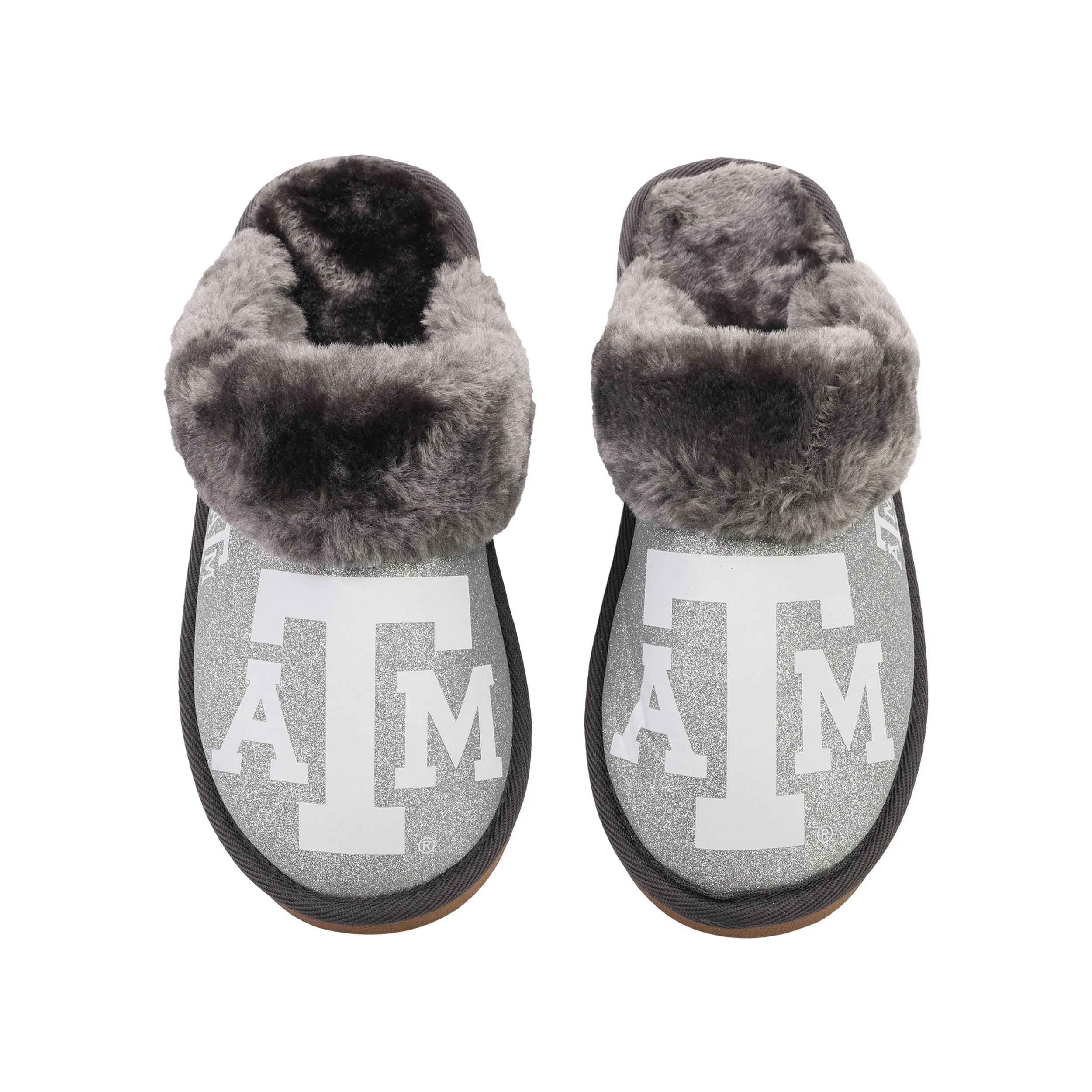 Texas A&M Aggies NCAA Womens Glitter Open Back Fur Moccasin Slippers - Image 2