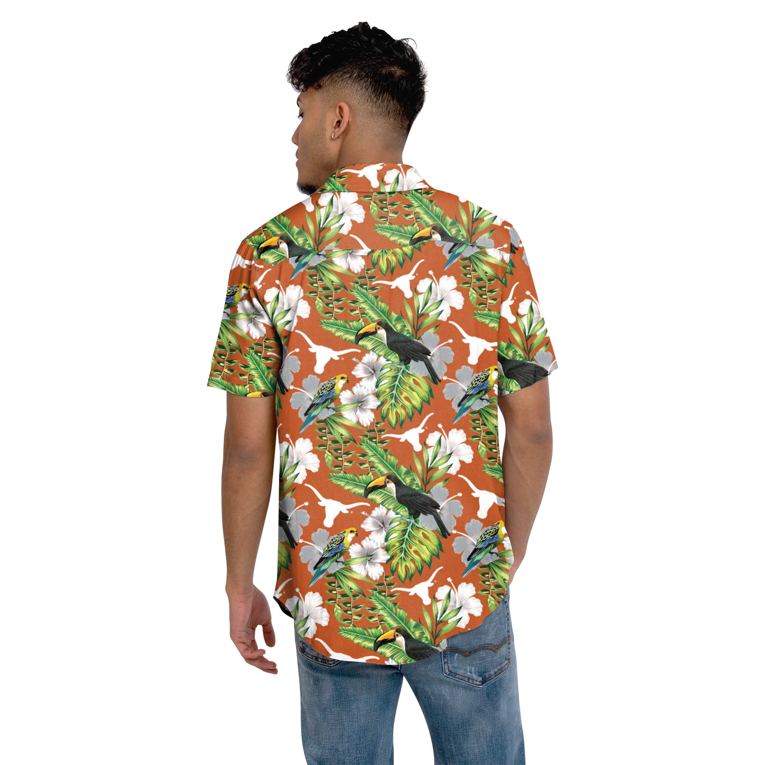 Texas Longhorns NCAA Mens Floral Button Up Shirt - Image 3