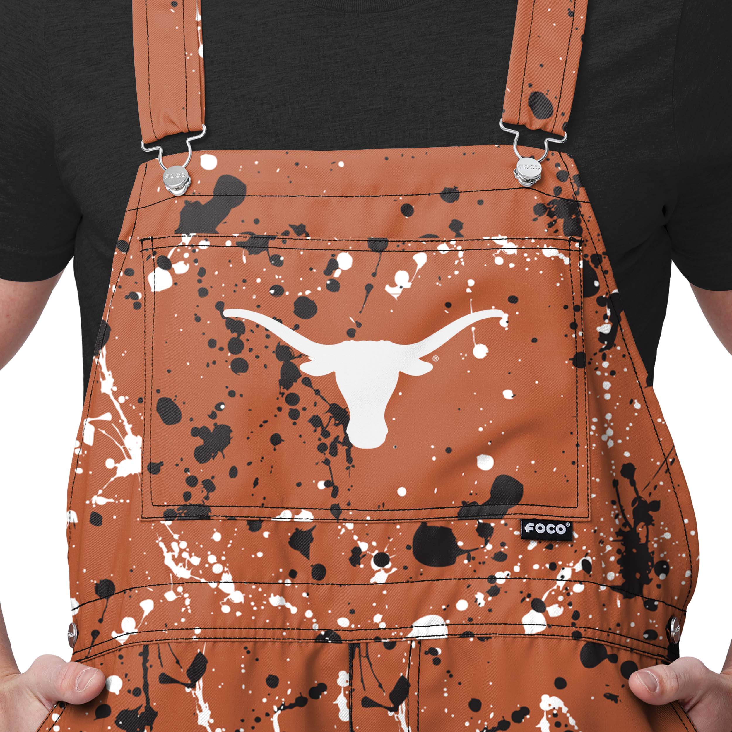Texas Longhorns NCAA Mens Paint Splatter Bib Shortalls - Image 3