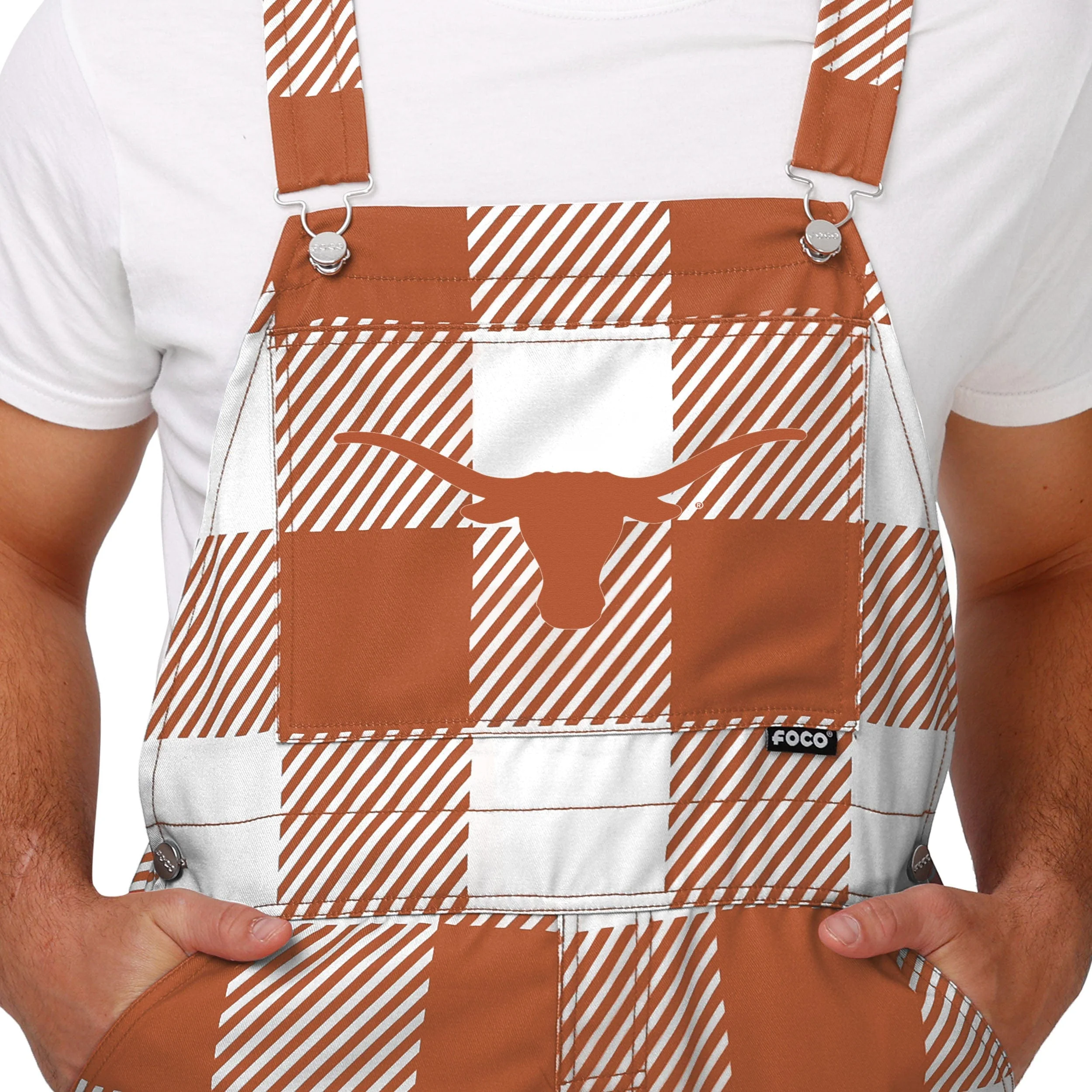 Texas Longhorns NCAA Mens Plaid Bib Overalls - Image 4