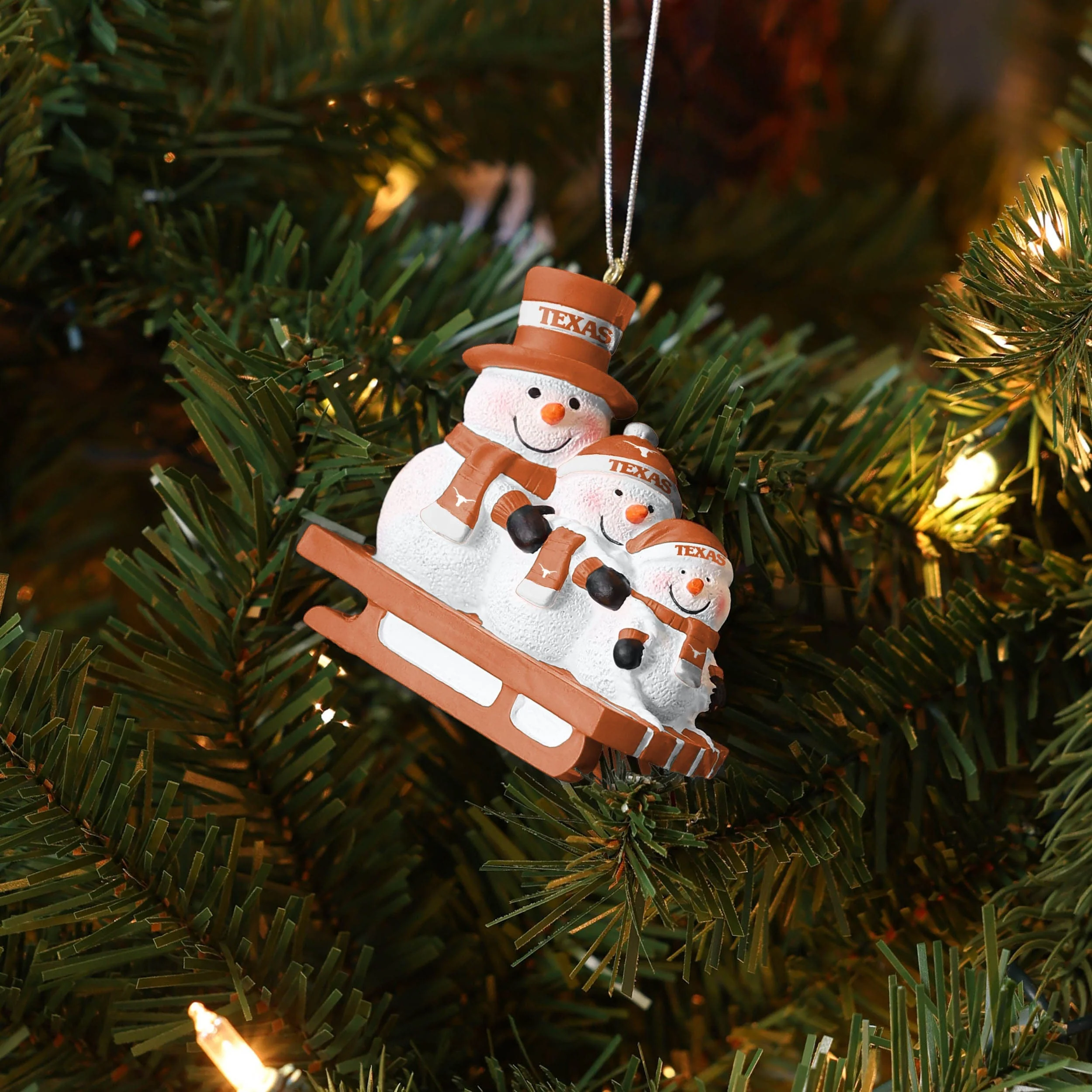 Texas Longhorns NCAA Sledding Snowmen Ornament - Image 4