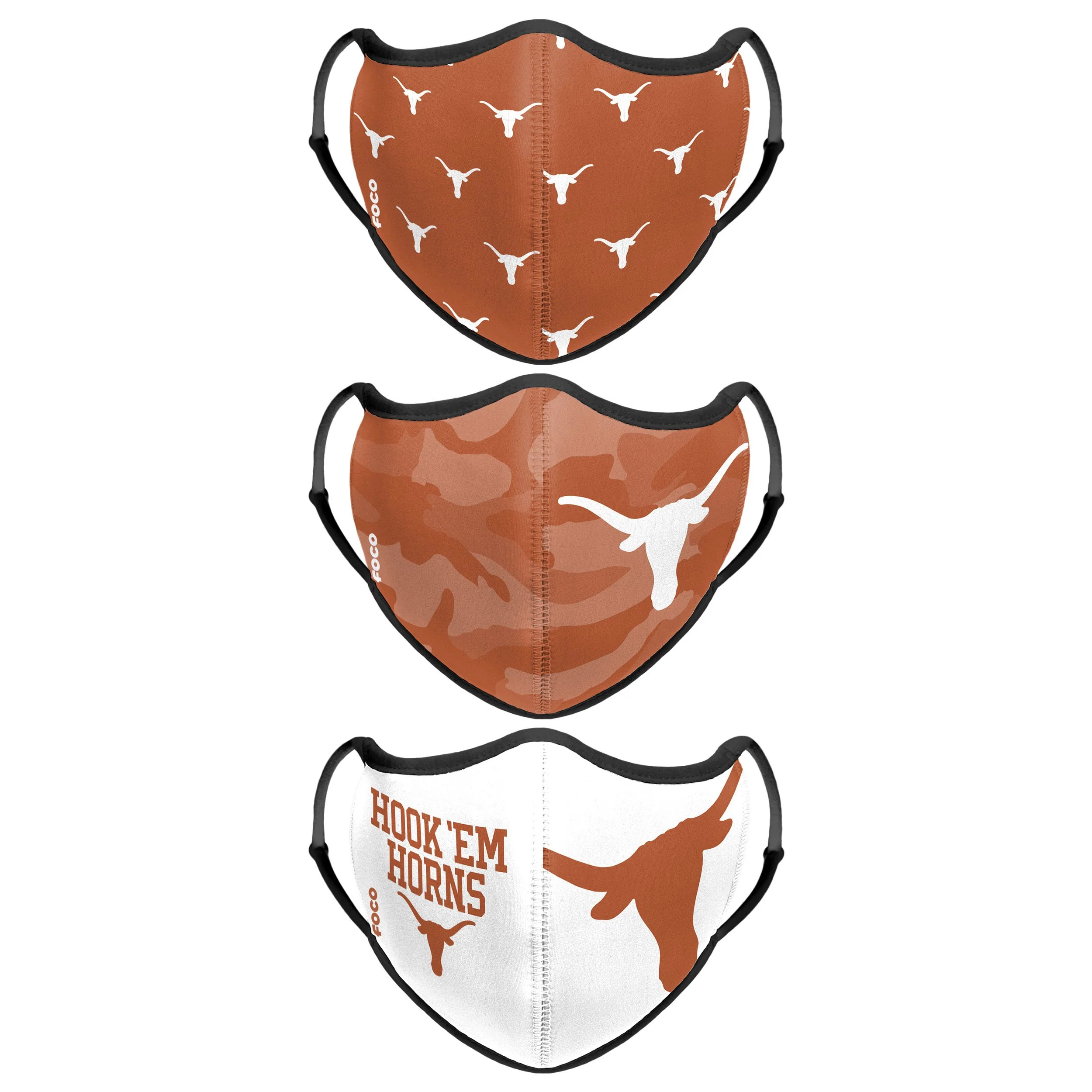 Texas Longhorns NCAA Thematic Sport 3 Pack Face Cover