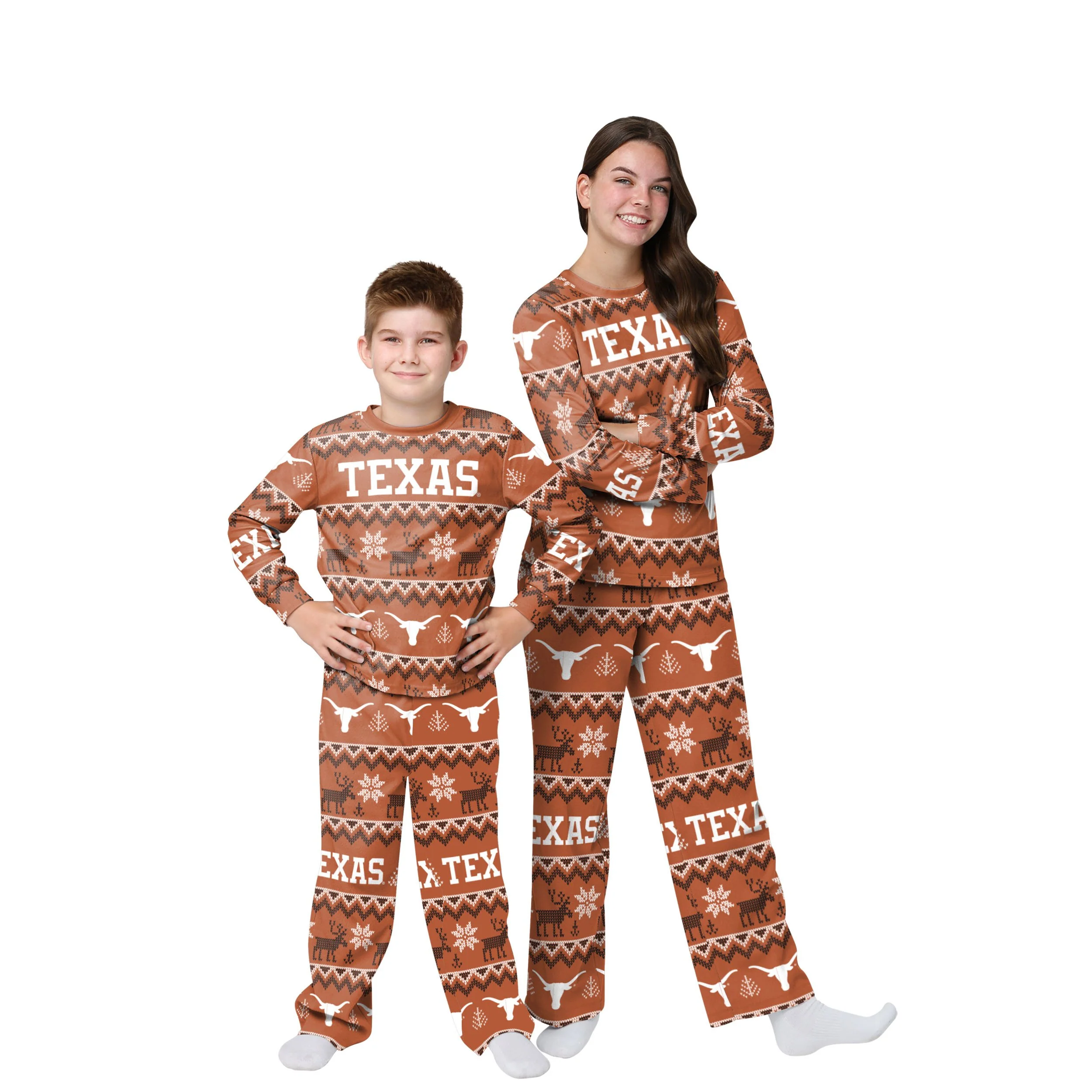 Texas Longhorns NCAA Ugly Pattern Family Holiday Pajamas - Image 4