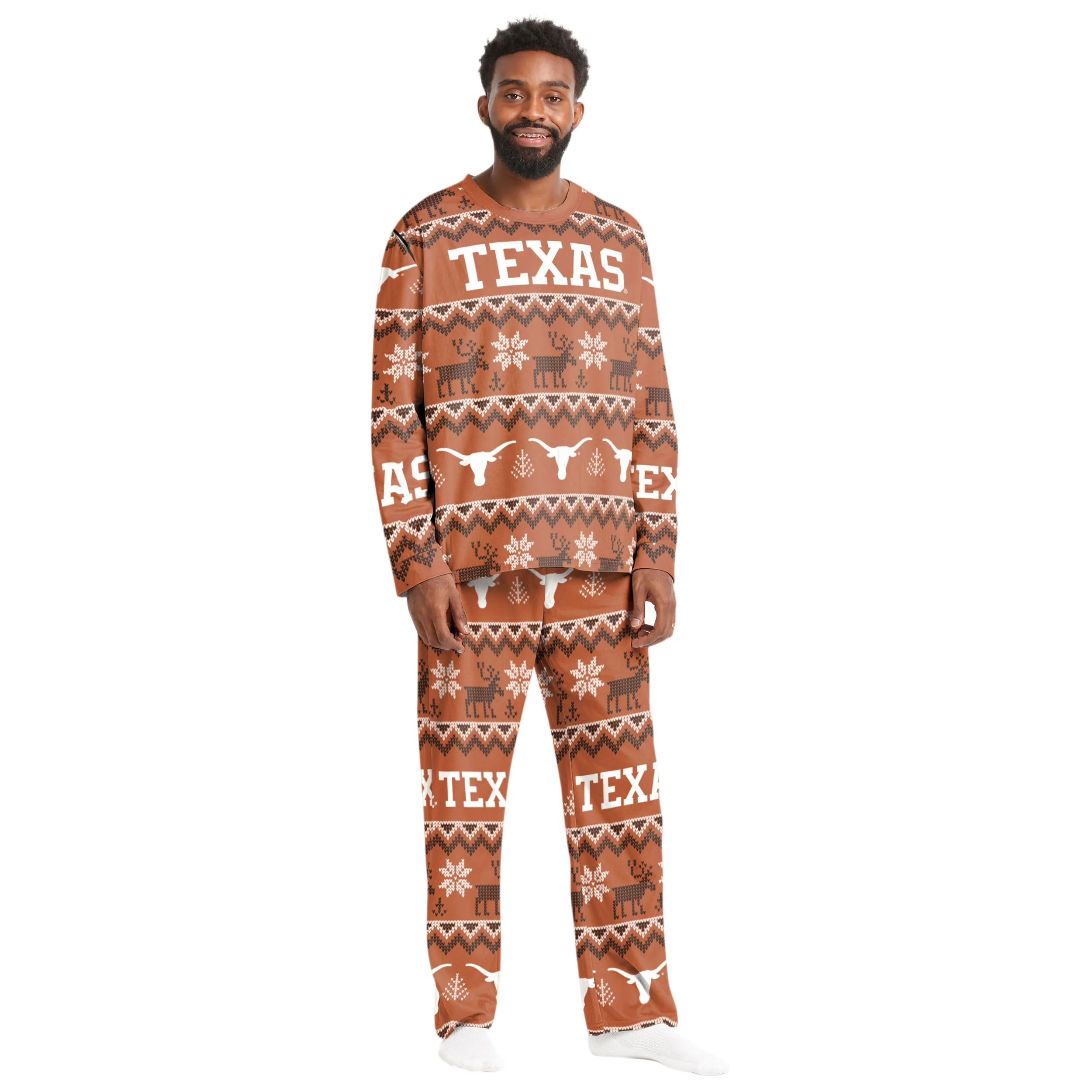 Texas Longhorns NCAA Ugly Pattern Family Holiday Pajamas - Image 6