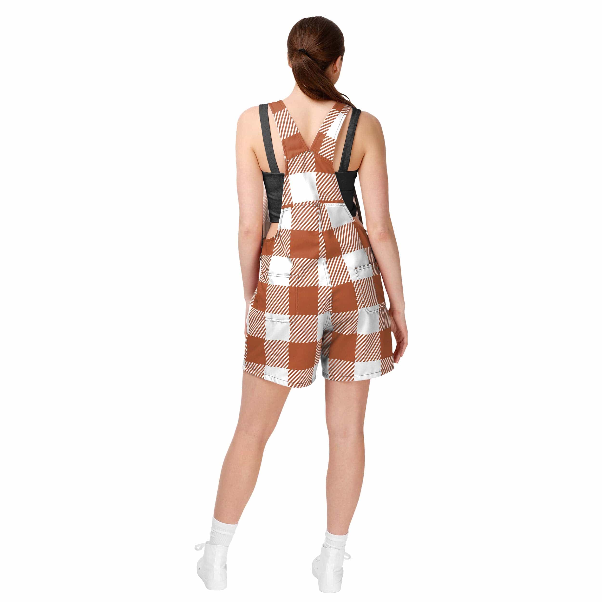 Texas Longhorns NCAA Womens Plaid Bib Shortalls - Image 2