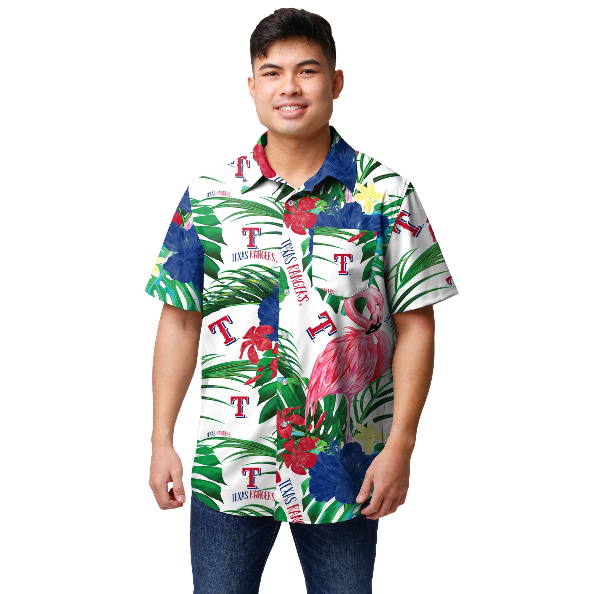 Texas Rangers MLB Mens Flamingo Button Up Shirt - Image 2