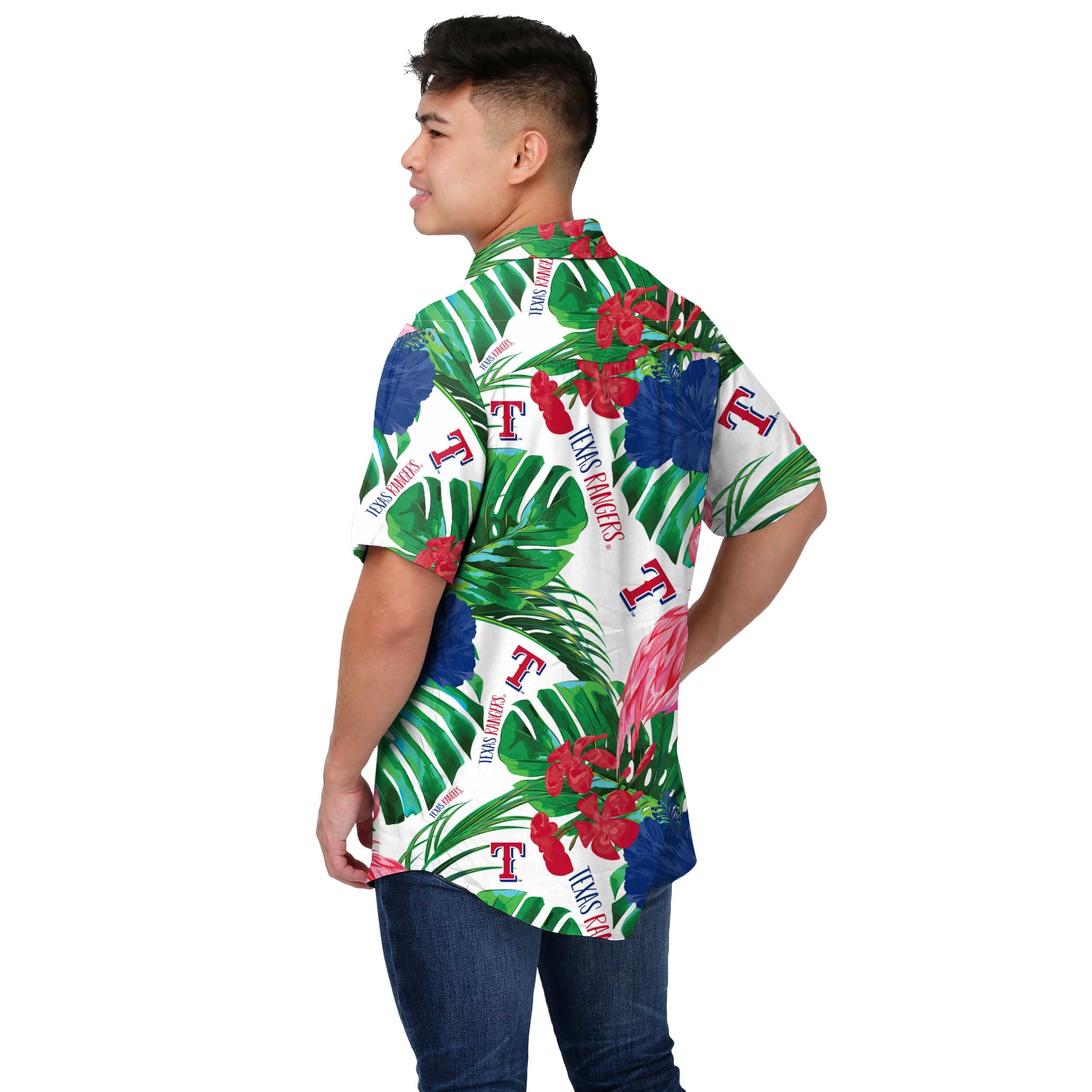 Texas Rangers MLB Mens Flamingo Button Up Shirt - Image 3