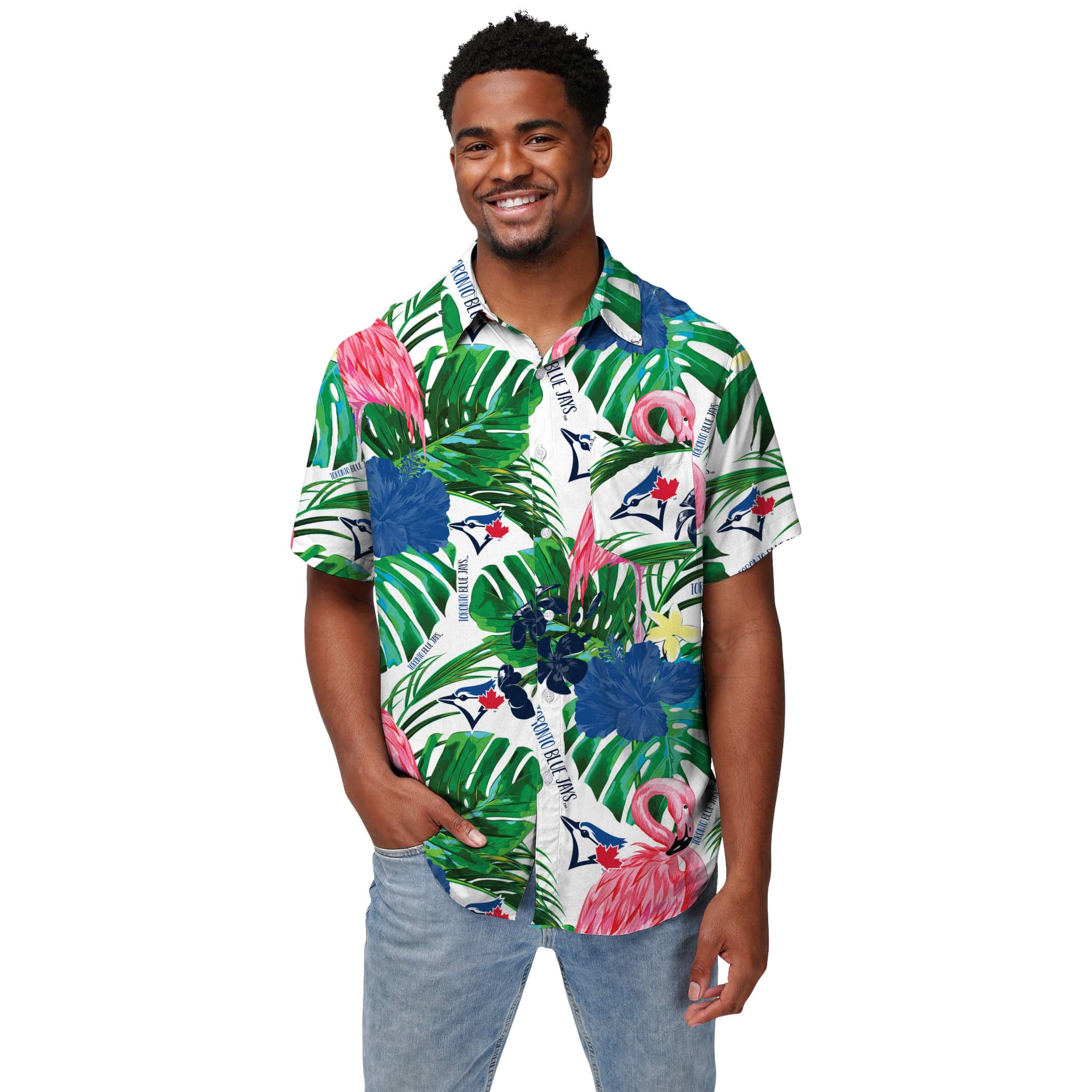 Toronto Blue Jays MLB Mens Flamingo Button Up Shirt - Image 2