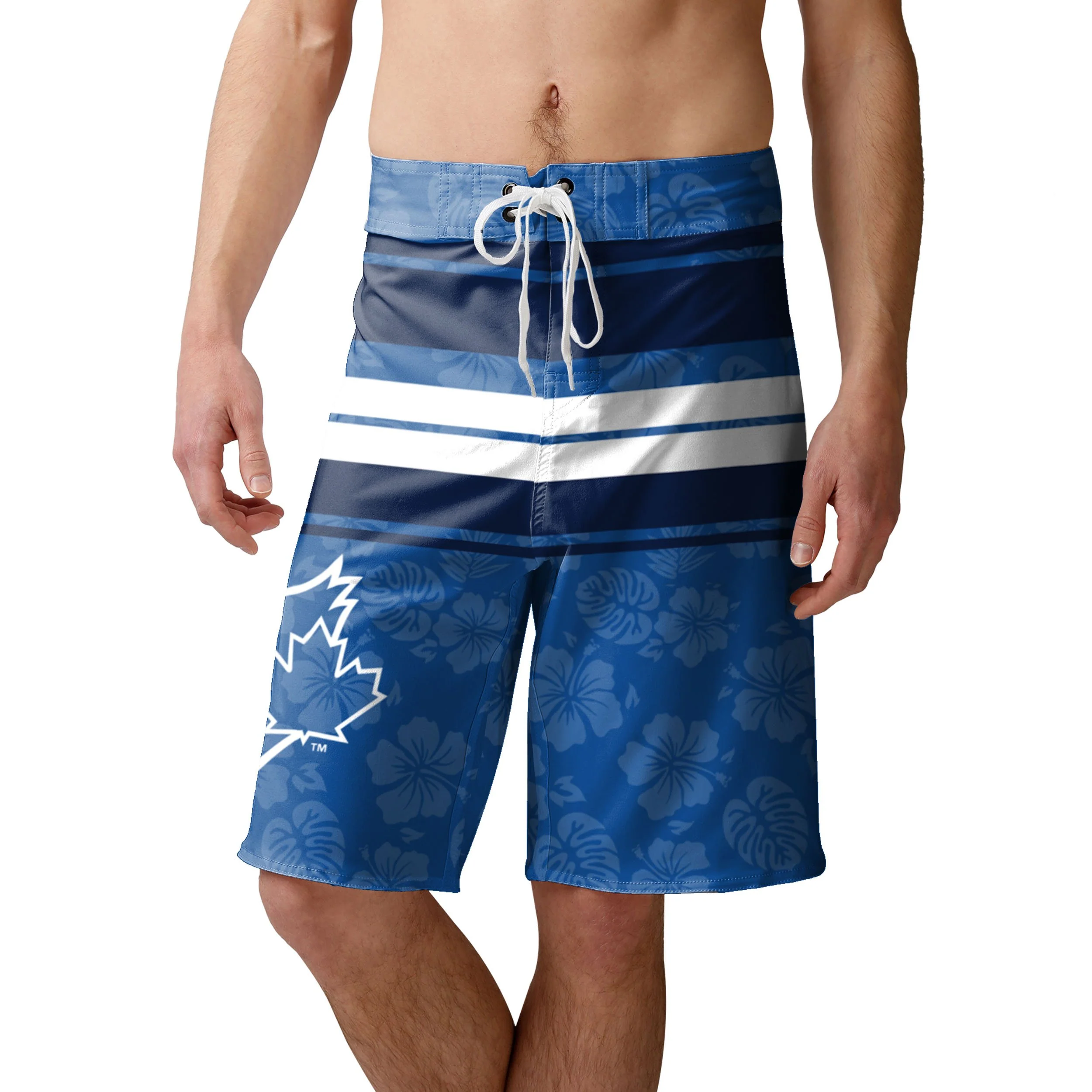 Toronto Blue Jays MLB Mens Hibiscus Boardwalk Stripe Boardshorts - Image 2