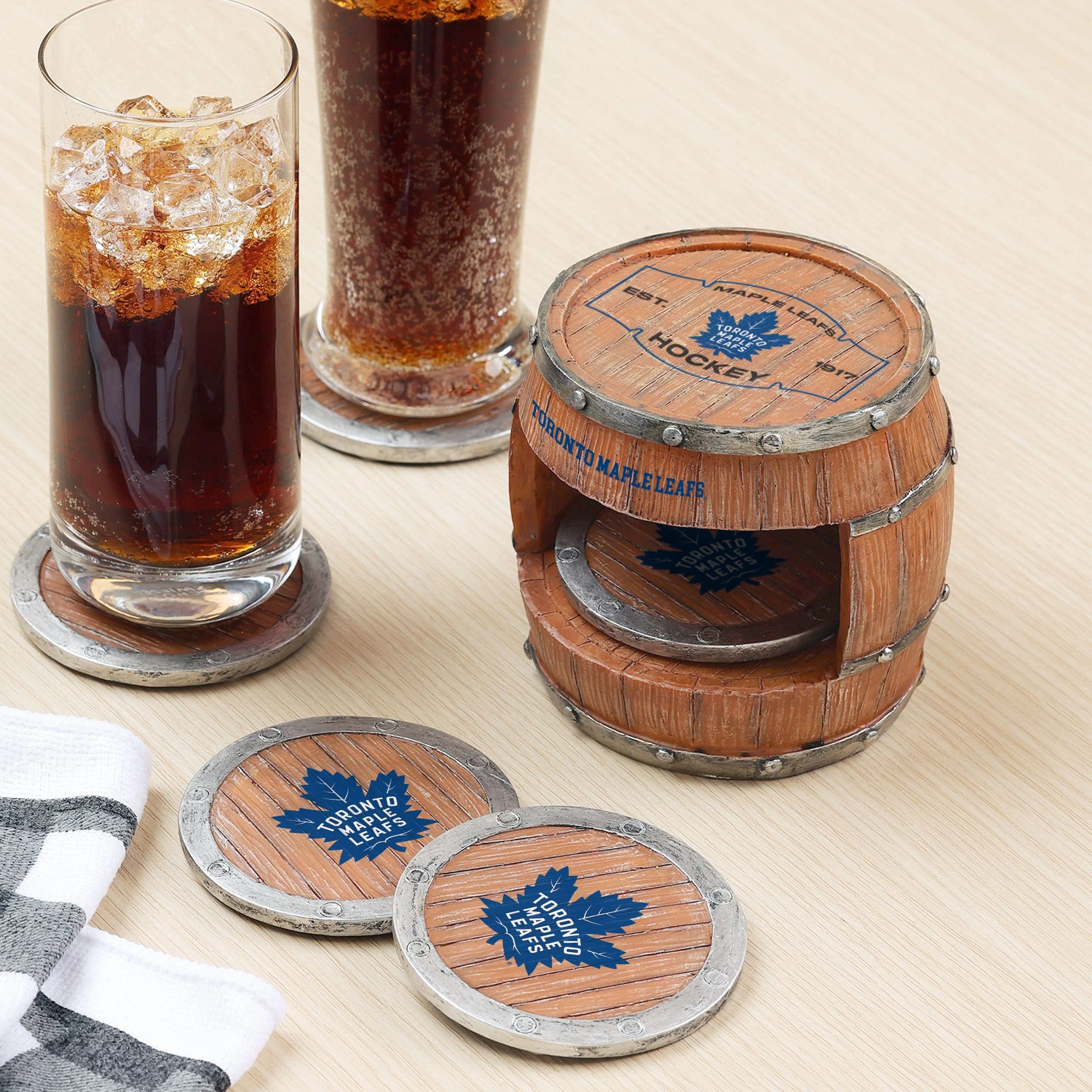 Toronto Maple Leafs NHL 5 Pack Barrel Coaster Set - Image 2