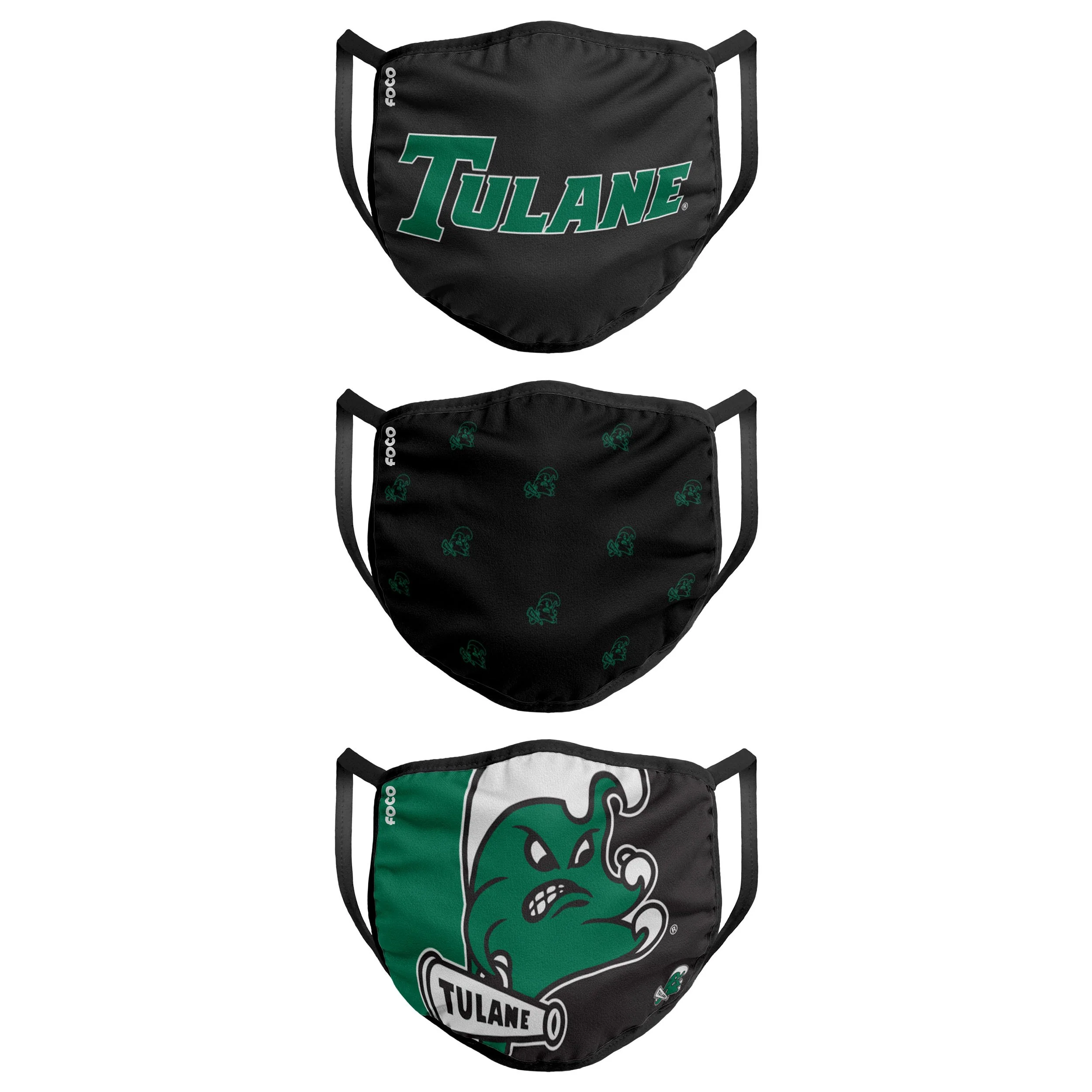 Tulane Green Wave NCAA 3 Pack Face Cover - Image 2