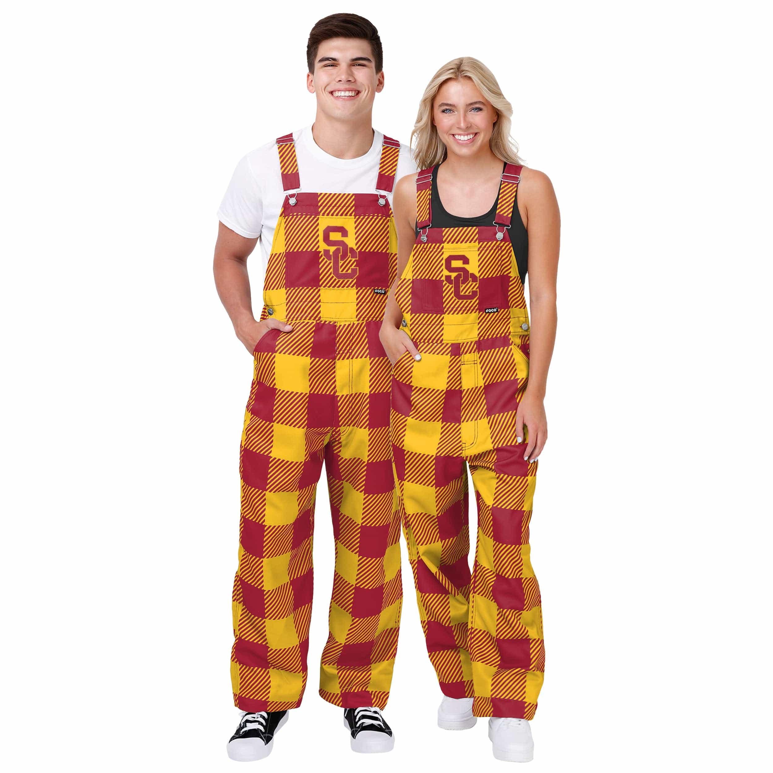 USC Trojans NCAA Mens Plaid Bib Overalls - Image 3