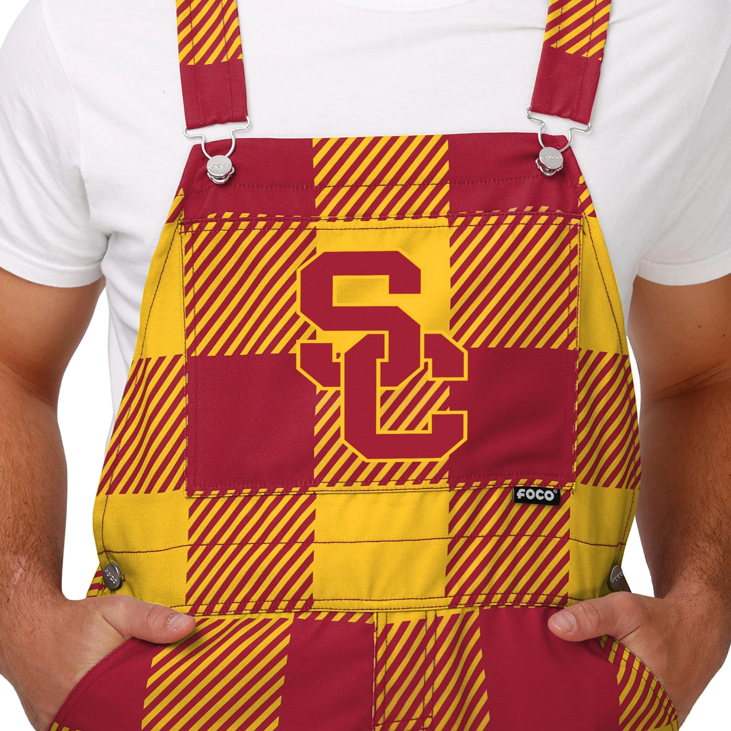 USC Trojans NCAA Mens Plaid Bib Overalls - Image 4
