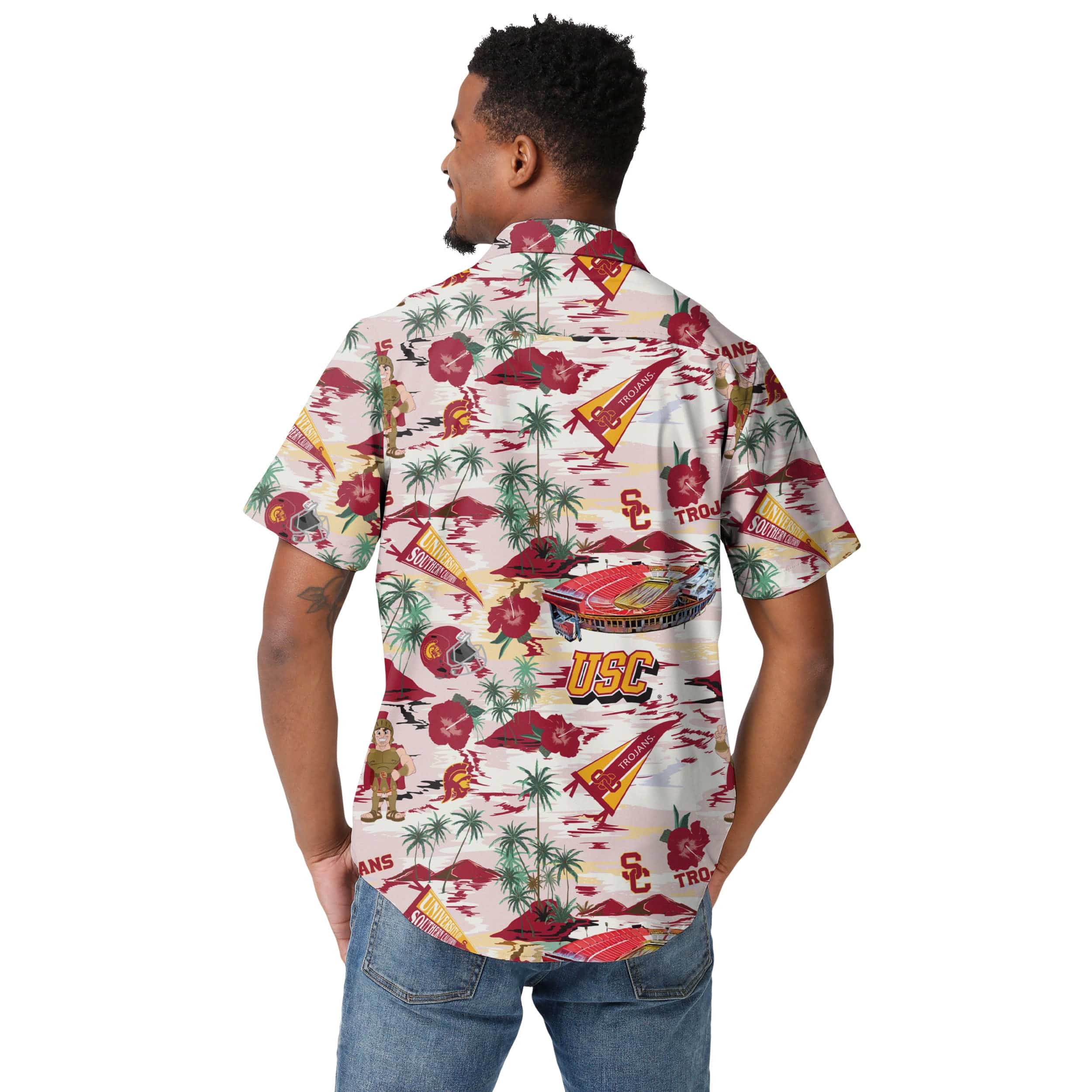 USC Trojans NCAA Mens Thematic Stadium Print Button Up Shirt - Image 3