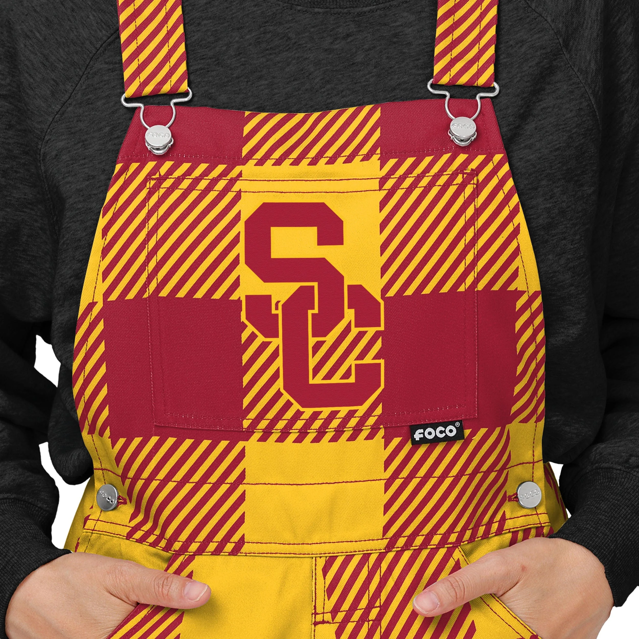 USC Trojans NCAA Womens Plaid Bib Overalls - Image 4