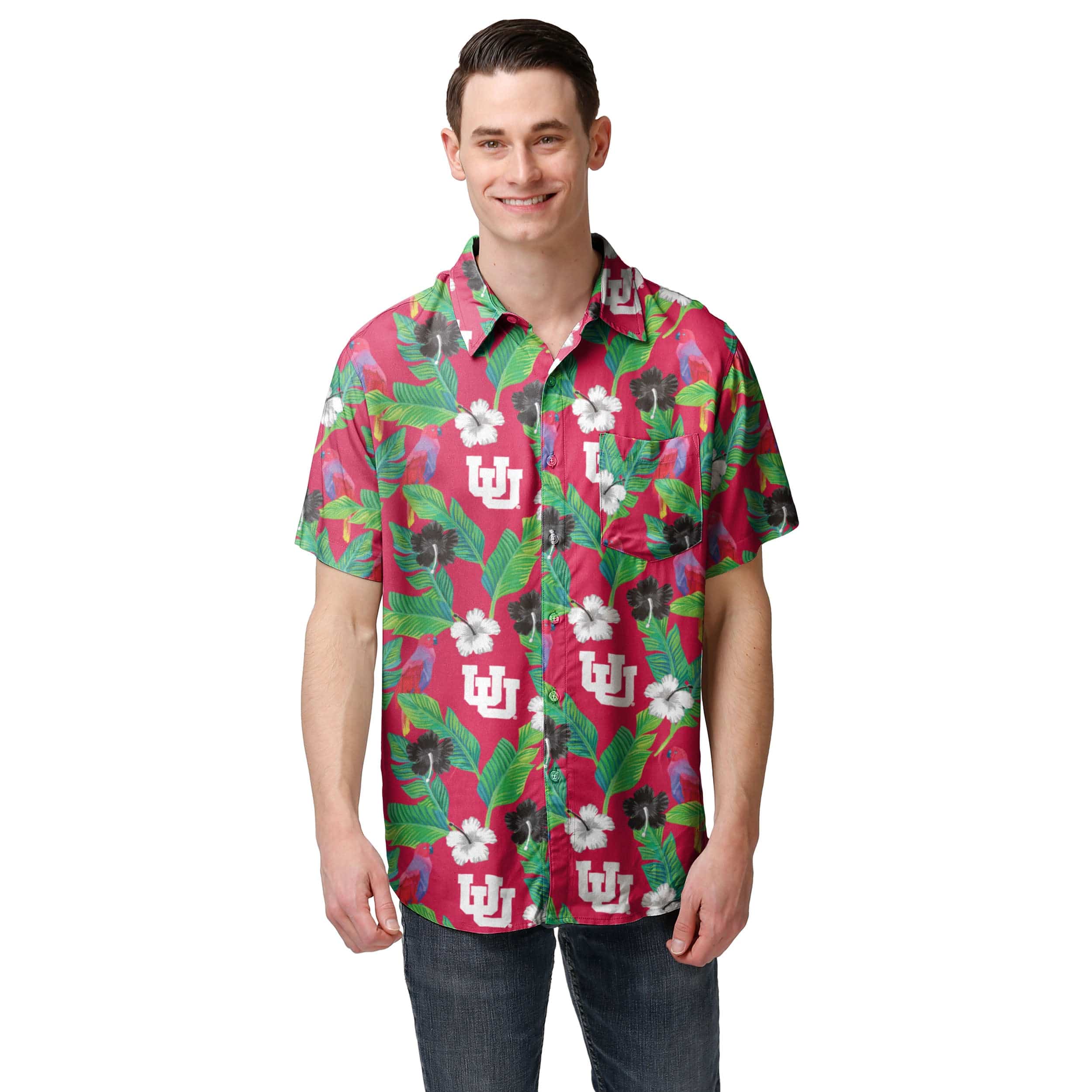 Utah Utes NCAA Mens Floral Button Up Shirt