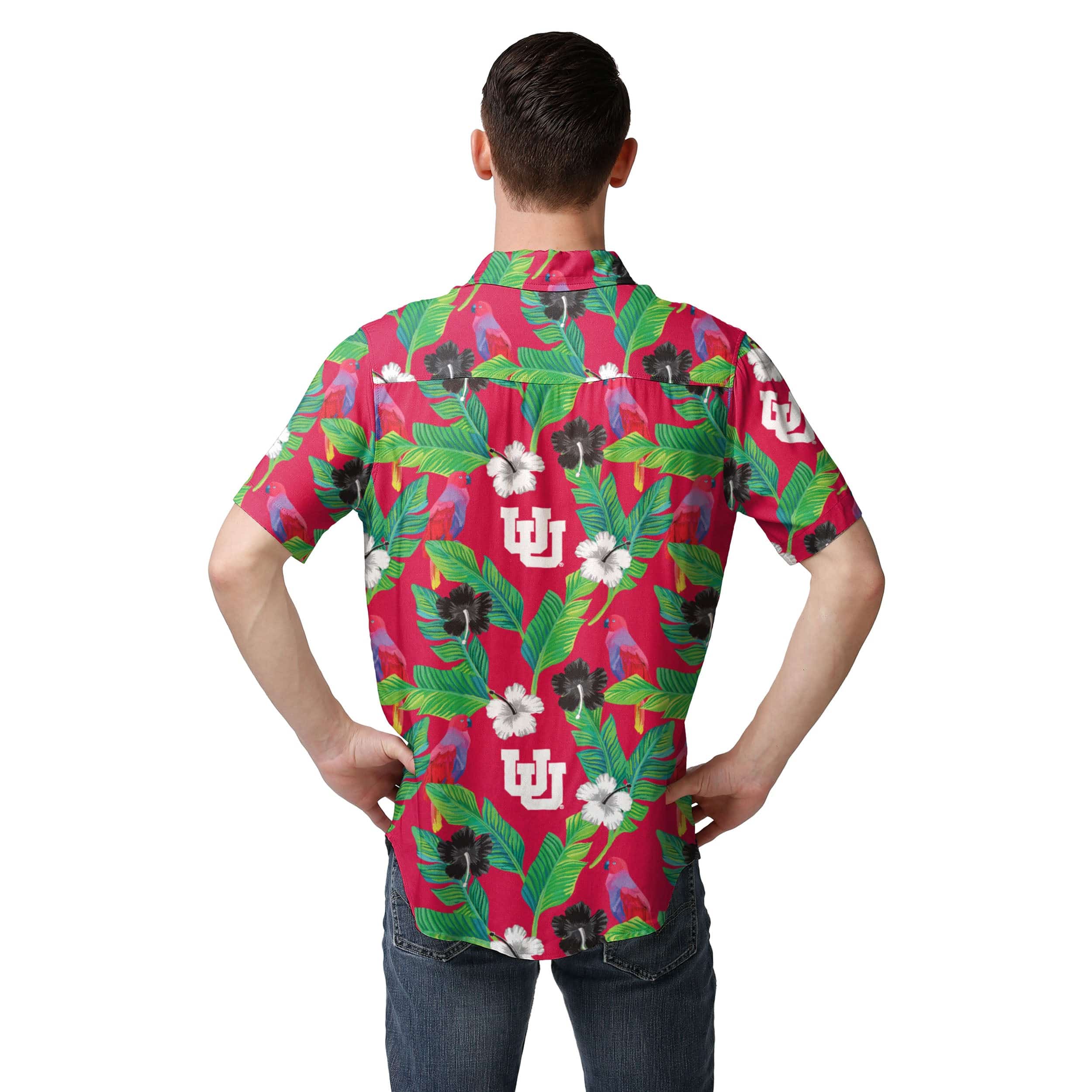 Utah Utes NCAA Mens Floral Button Up Shirt - Image 2