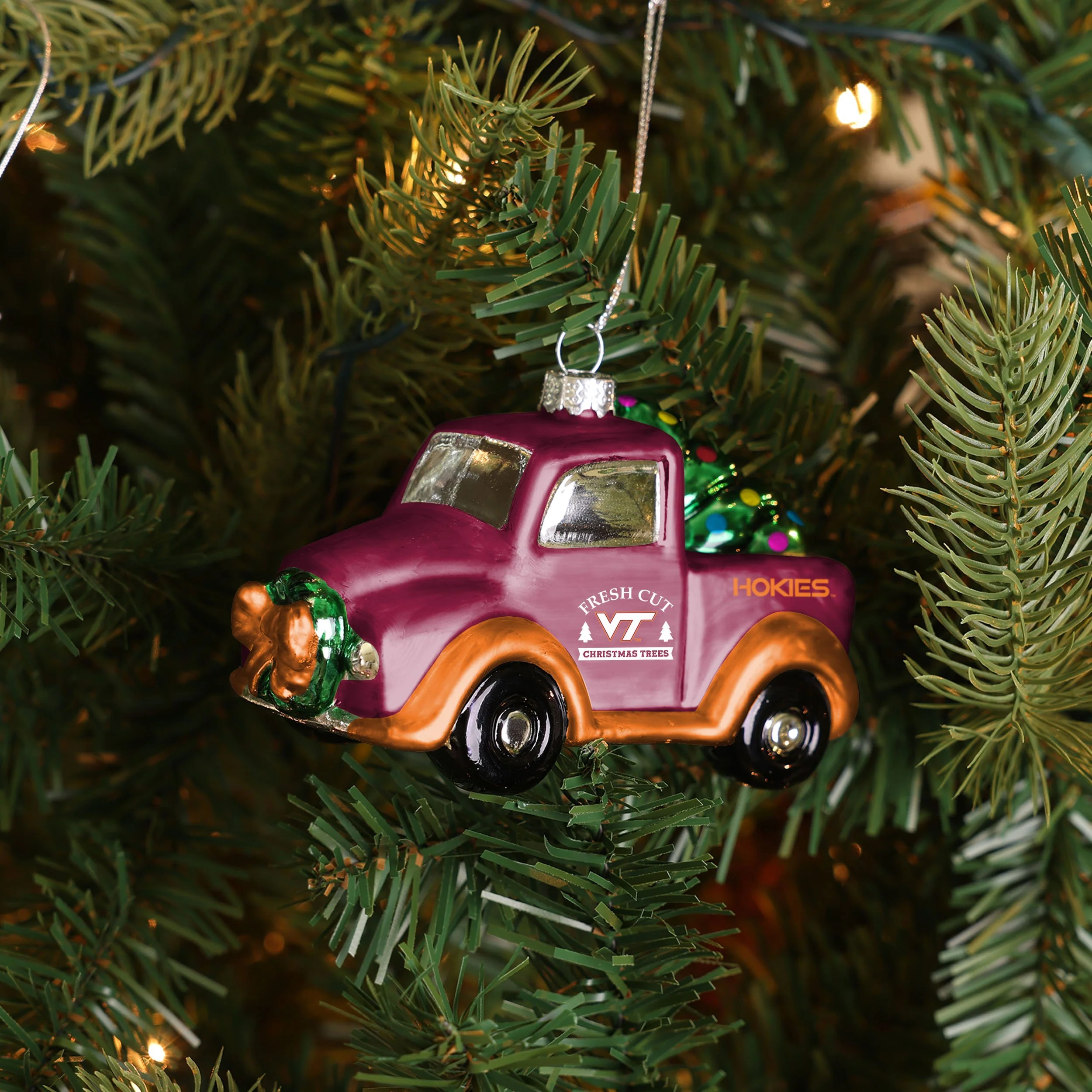 Virginia Tech Hokies NCAA Blown Glass Truck Ornament - Image 3