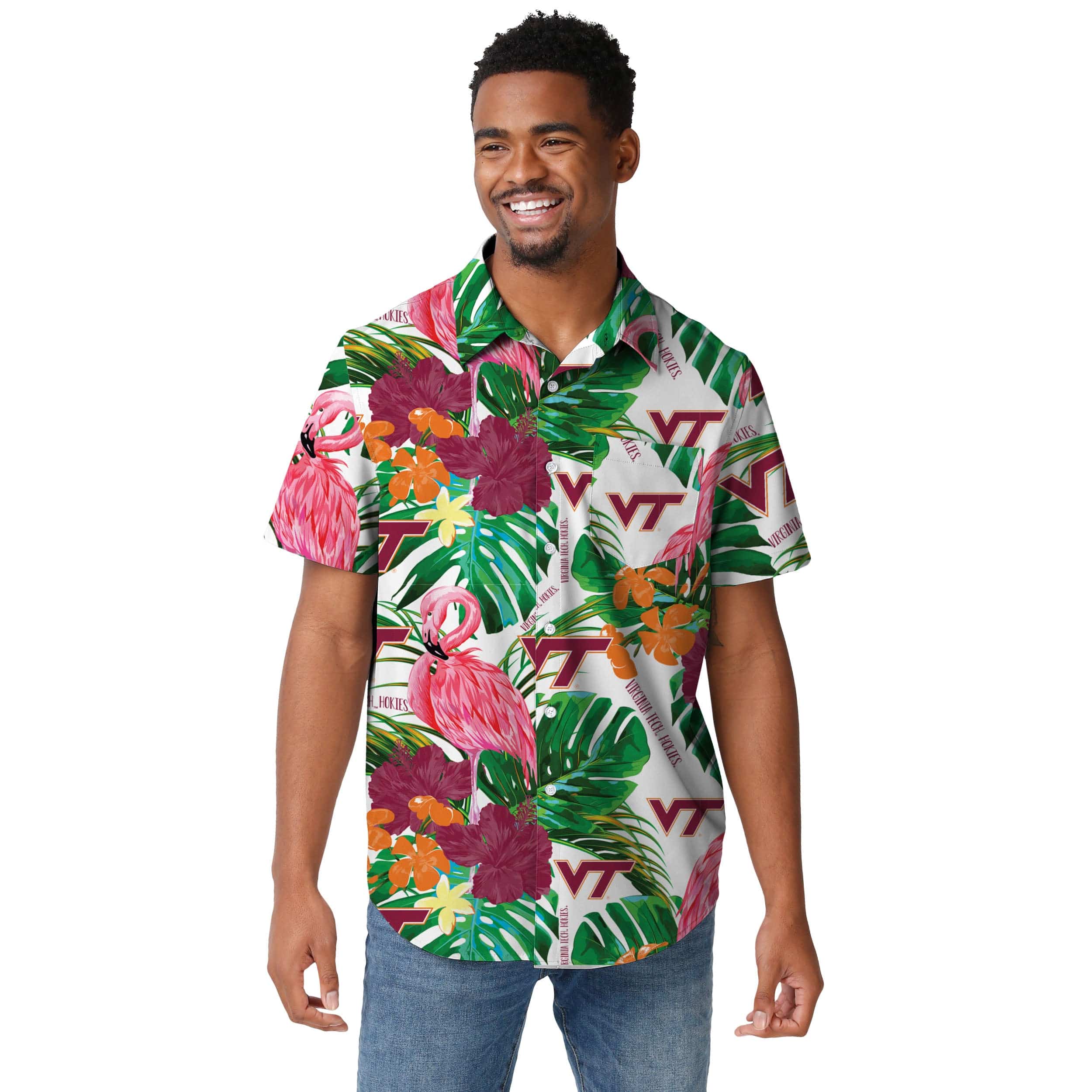 Virginia Tech Hokies NCAA Mens Flamingo Button Up Shirt - Image 2