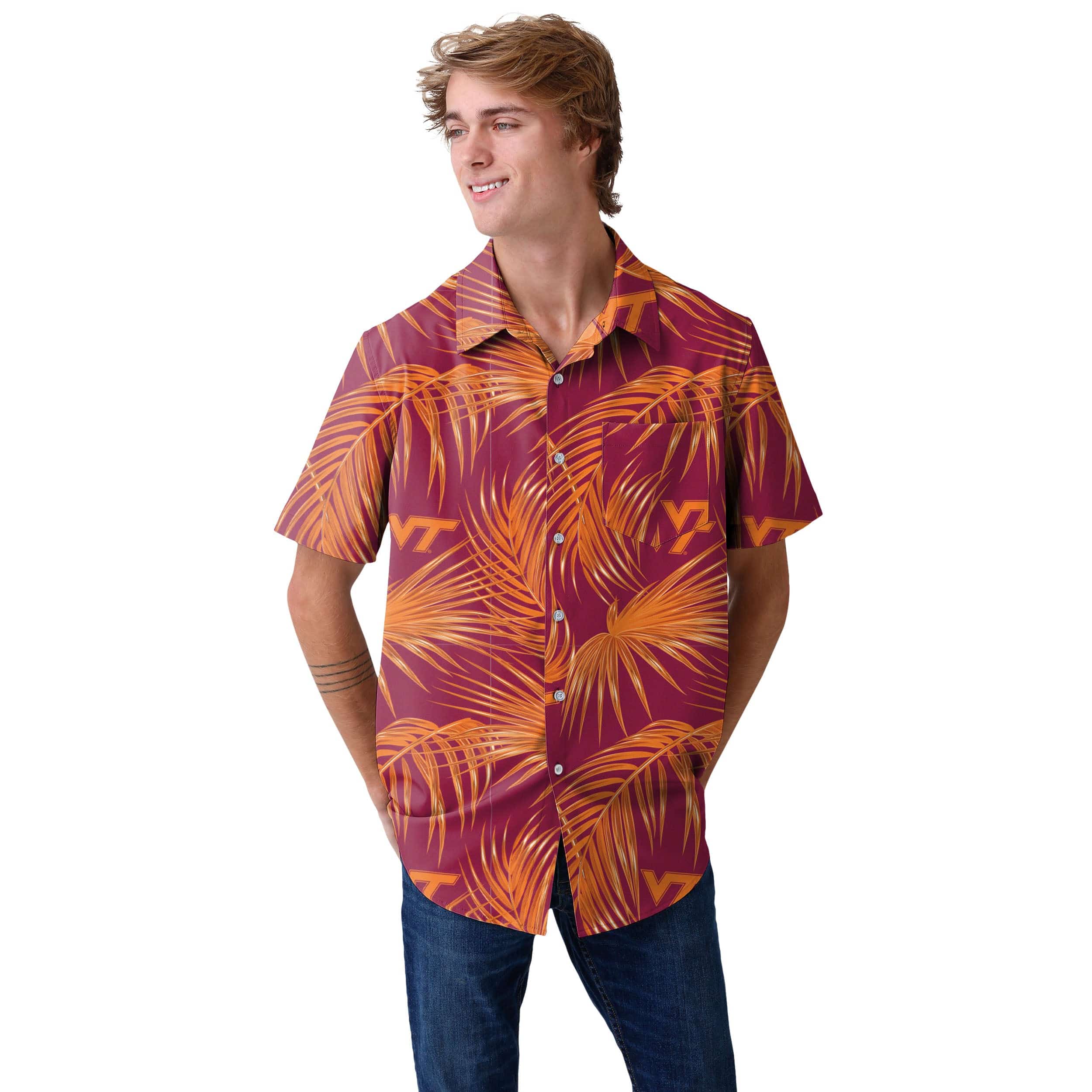 Virginia Tech Hokies NCAA Mens Hawaiian Button Up Shirt - Image 2