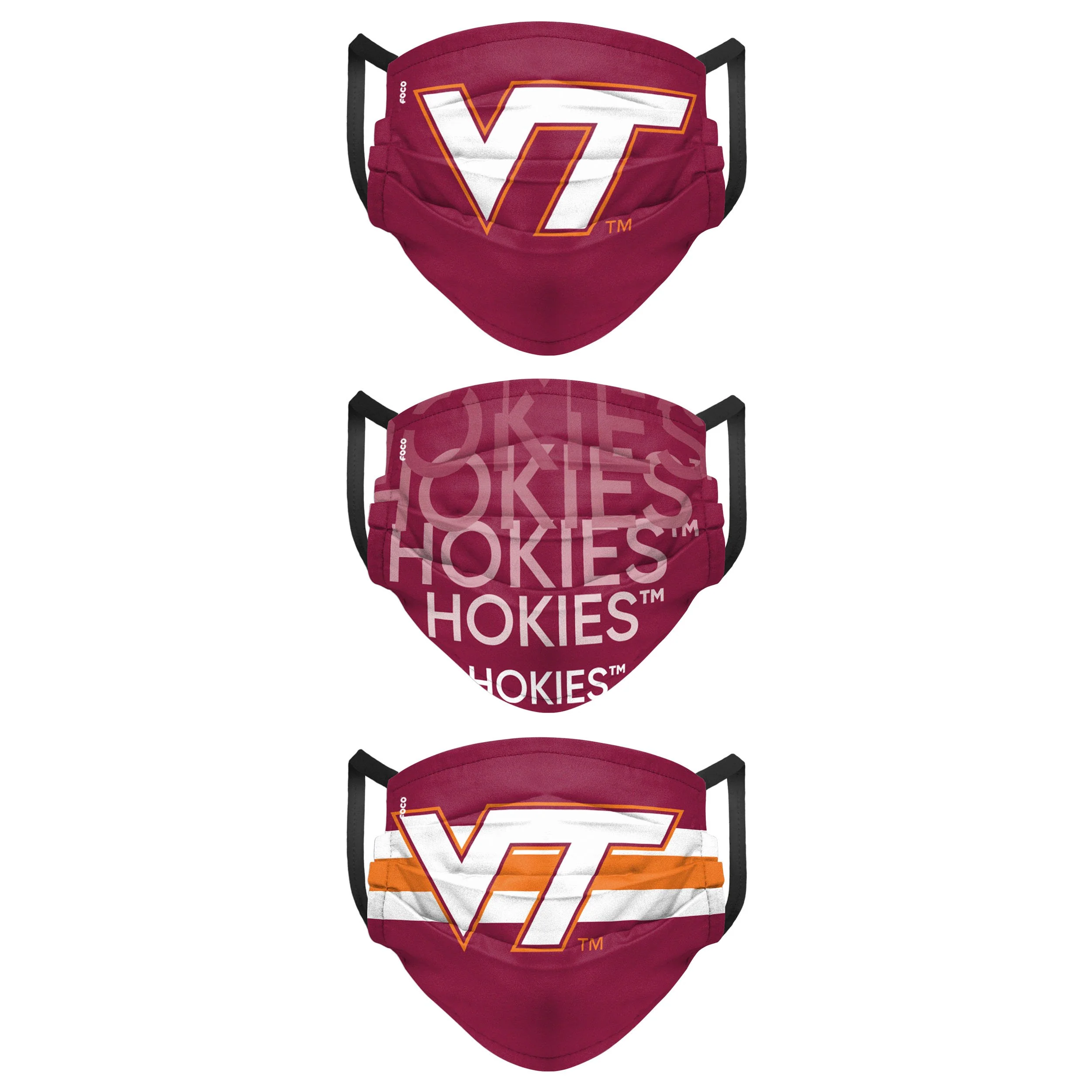 Virginia Tech Hokies NCAA Mens Matchday 3 Pack Face Cover - Image 2