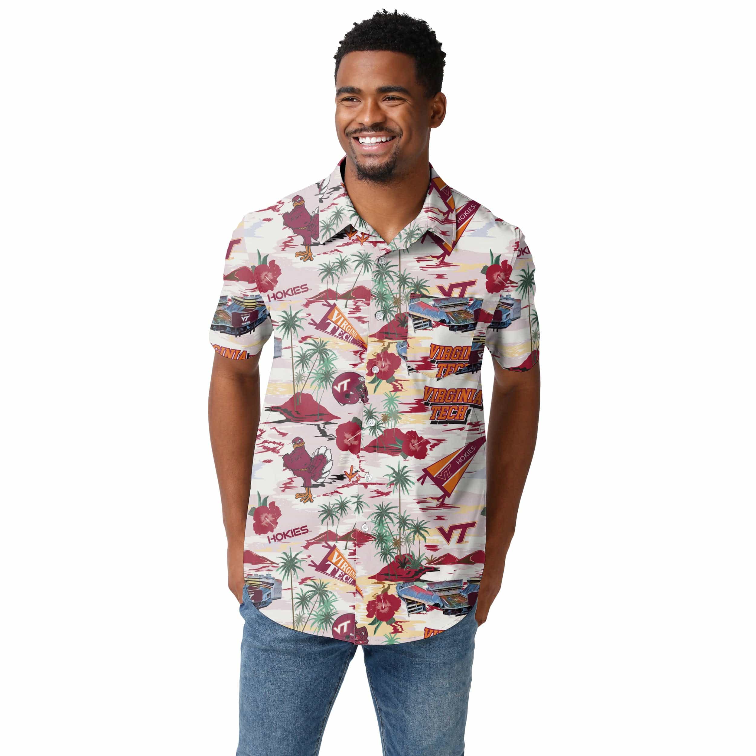 Virginia Tech Hokies NCAA Mens Thematic Stadium Print Button Up Shirt - Image 2