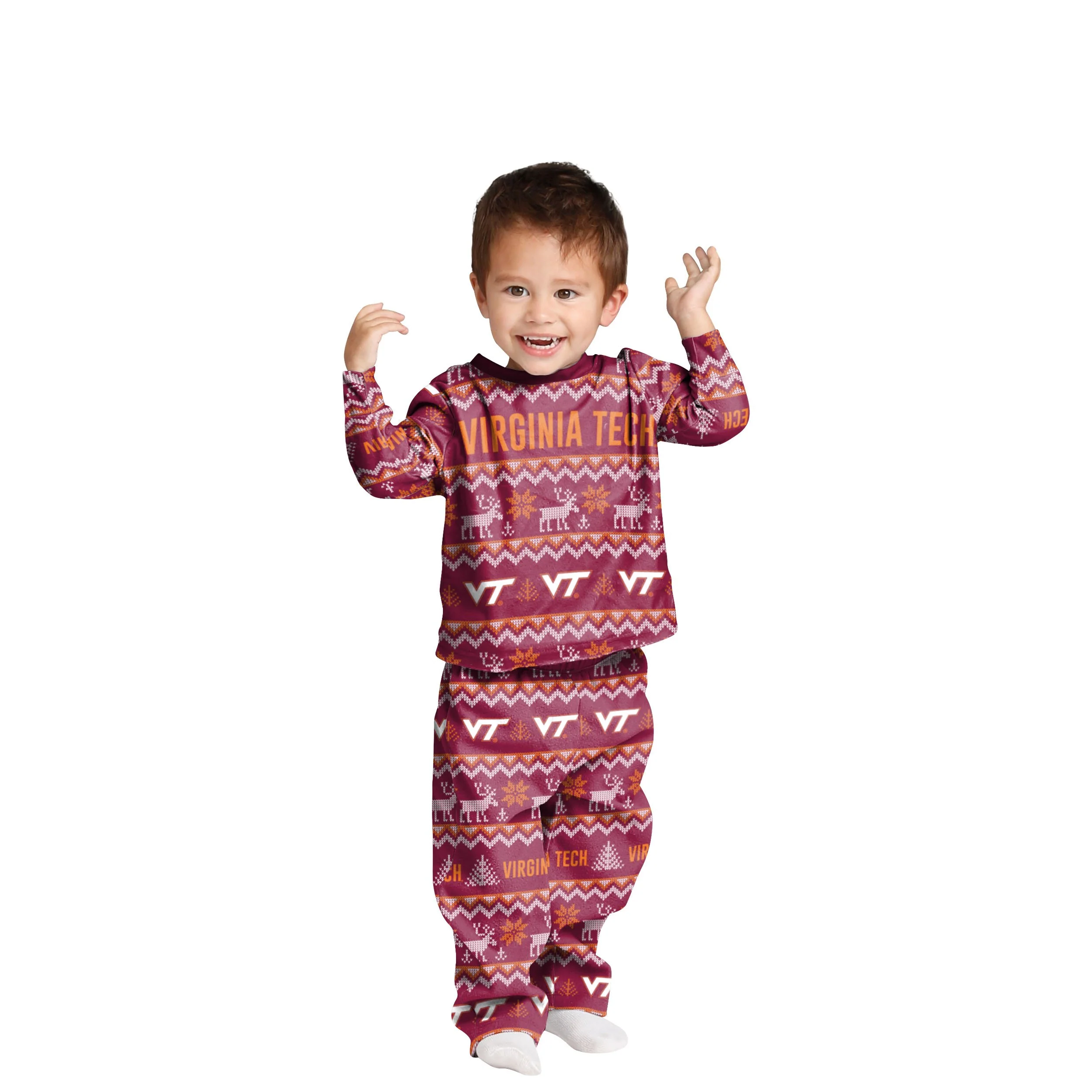Virginia Tech Hokies NCAA Ugly Pattern Family Holiday Pajamas - Image 3
