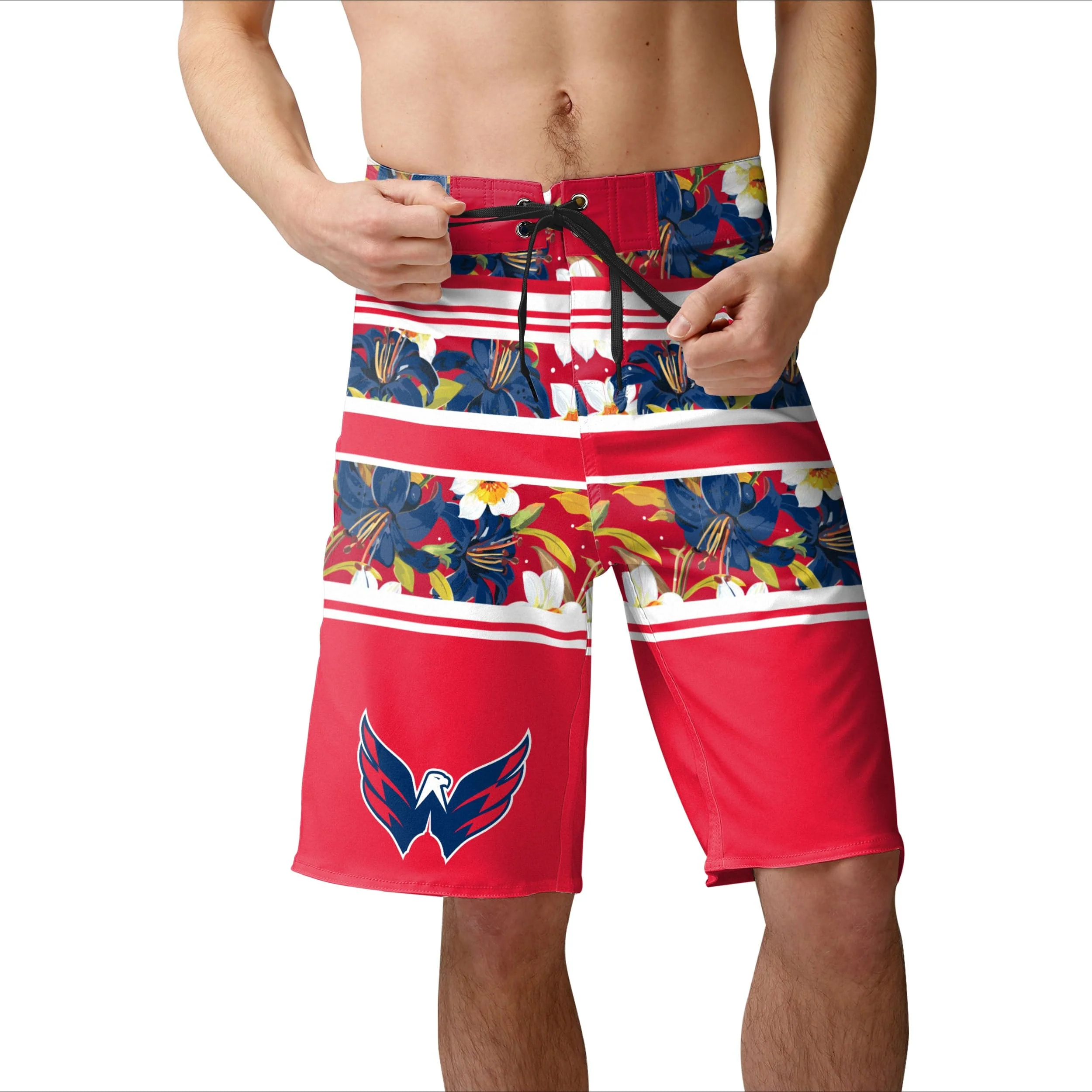 Washington Capitals Mens NHL Floral Stripe Boardshorts - Image 2