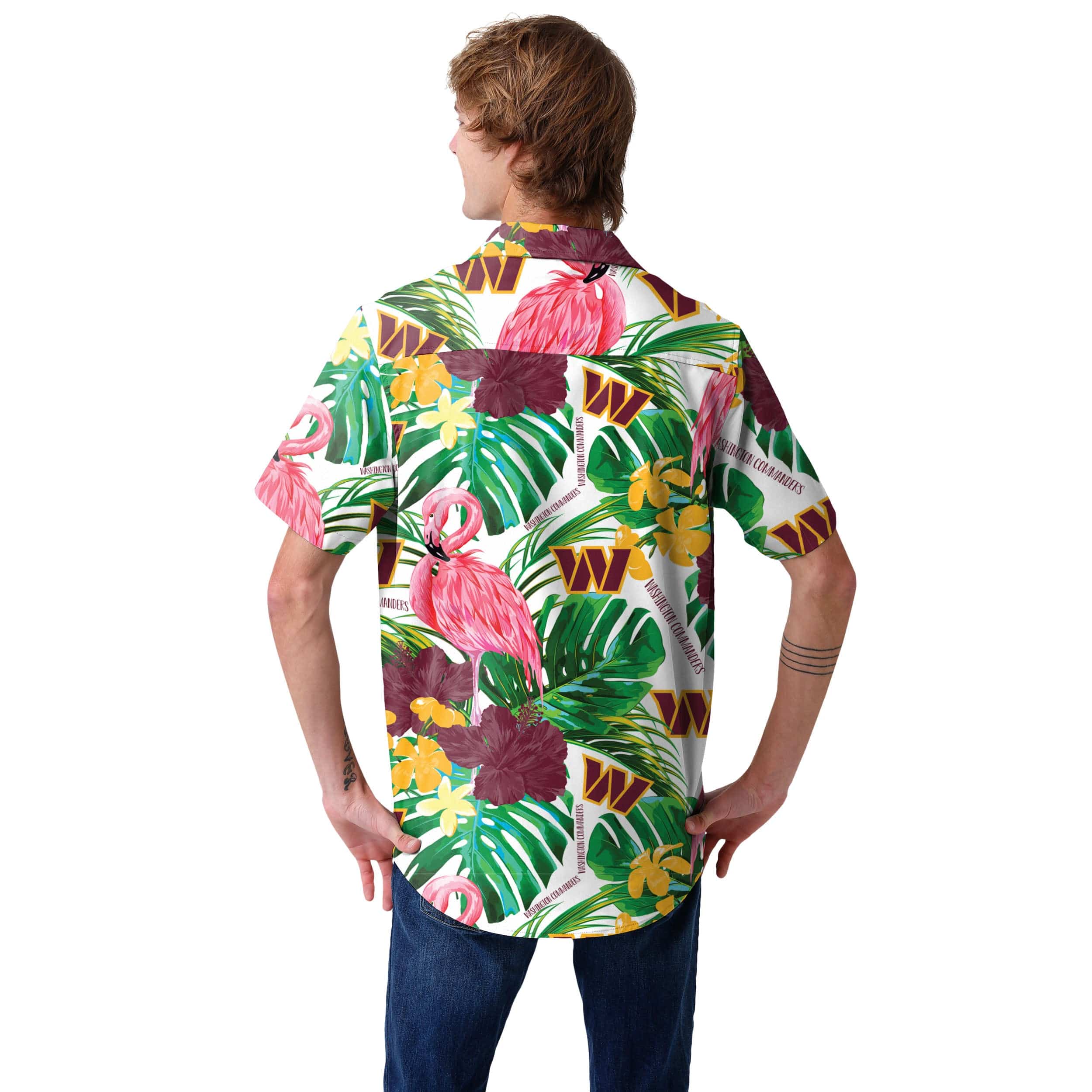 Washington Commanders NFL Mens Flamingo Button Up Shirt - Image 3