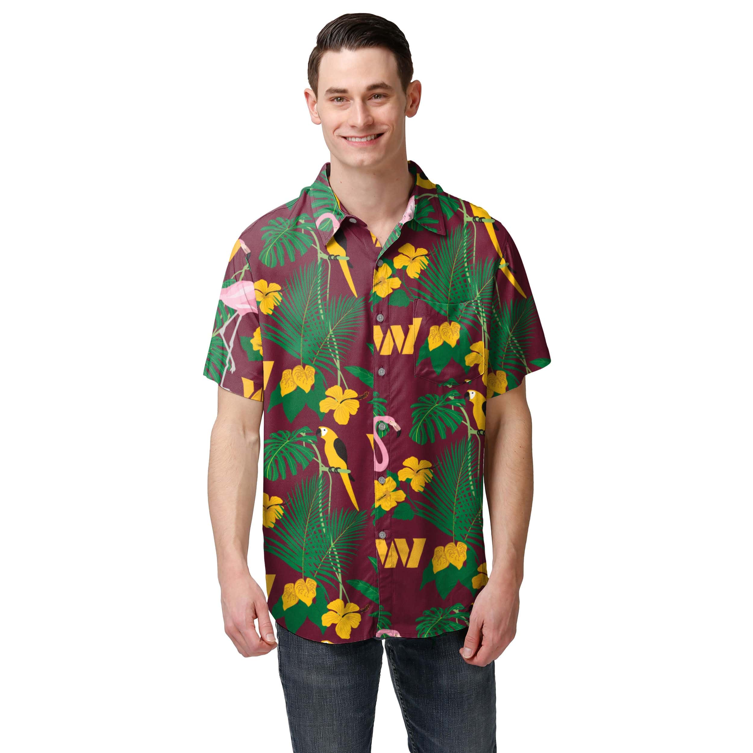 Washington Commanders NFL Mens Floral Button Up Shirt - Image 2