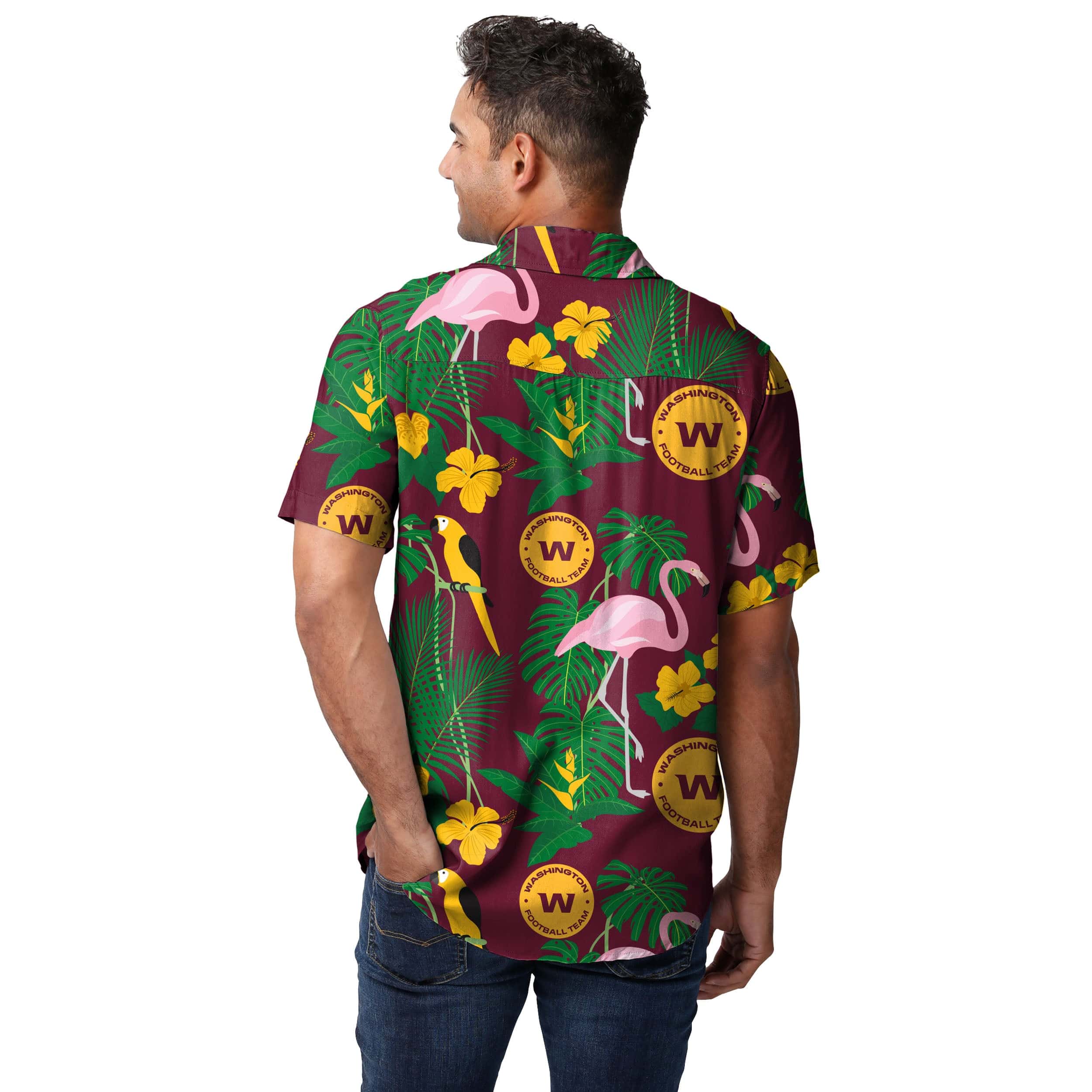 Washington Commanders NFL Mens Original Floral Button Up Shirt - Image 3