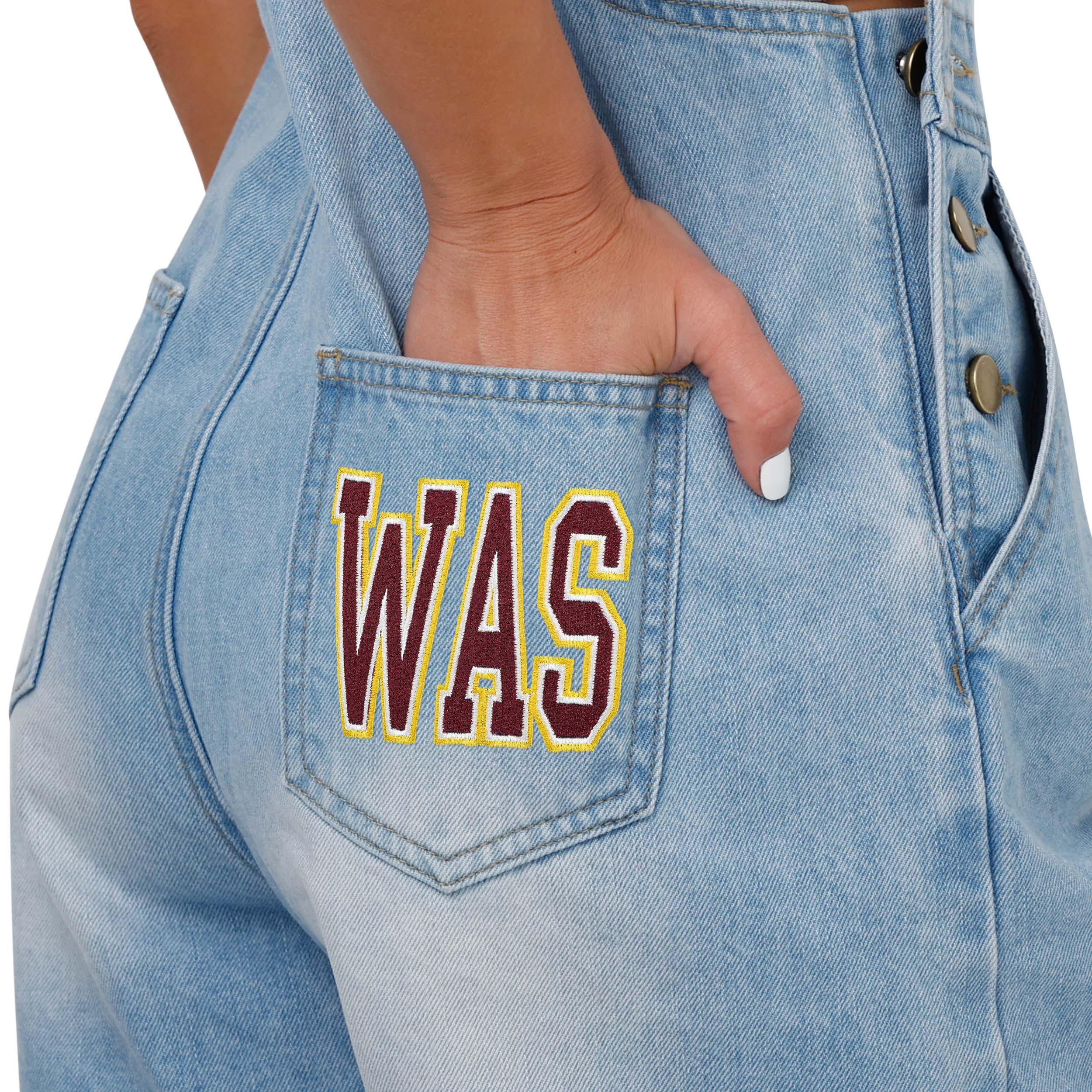 Washington Commanders NFL Womens Big Logo Denim Bib Shortalls - Image 5