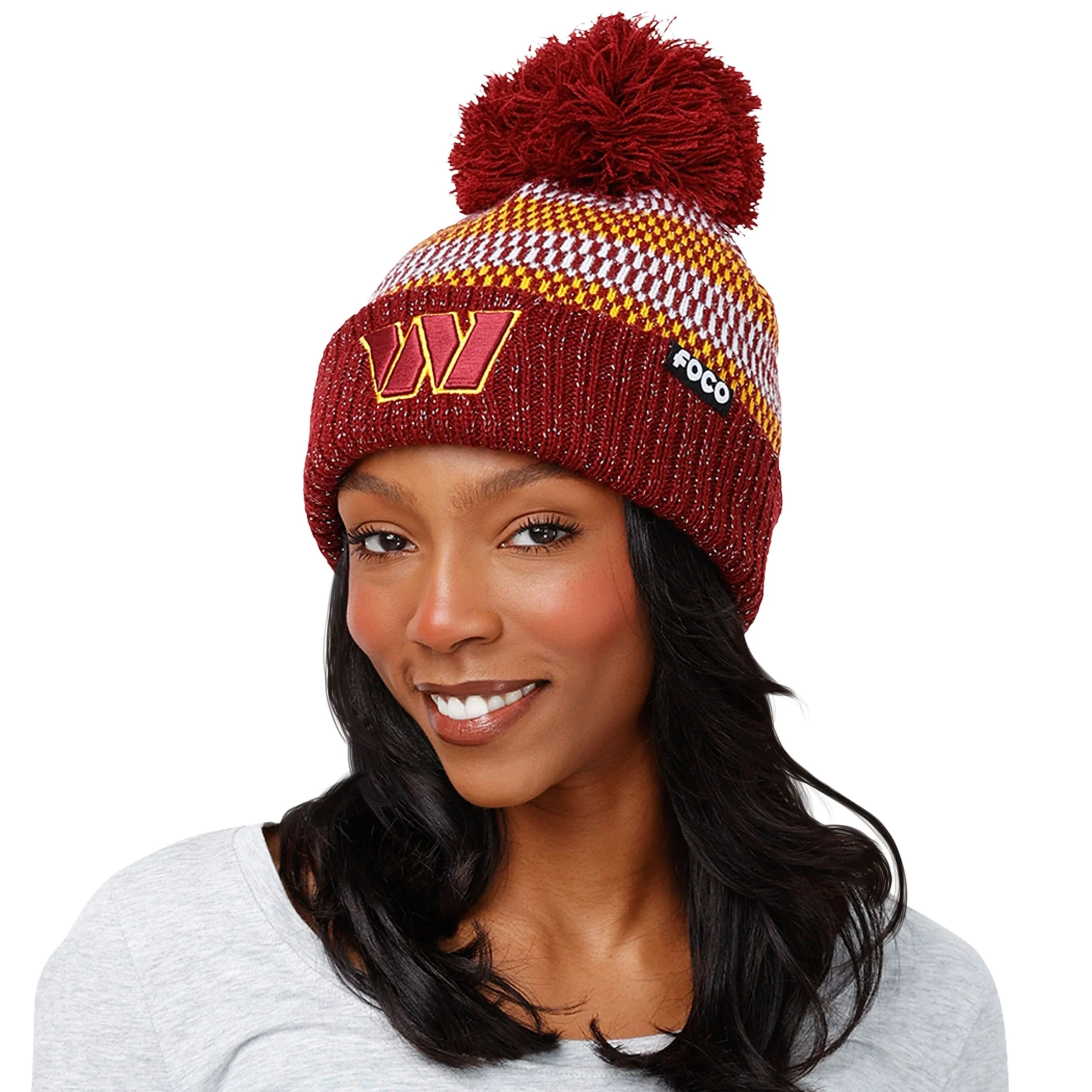 Washington Commanders NFL Womens Cozy Knit Metallic Thread Pom Beanie - Image 3
