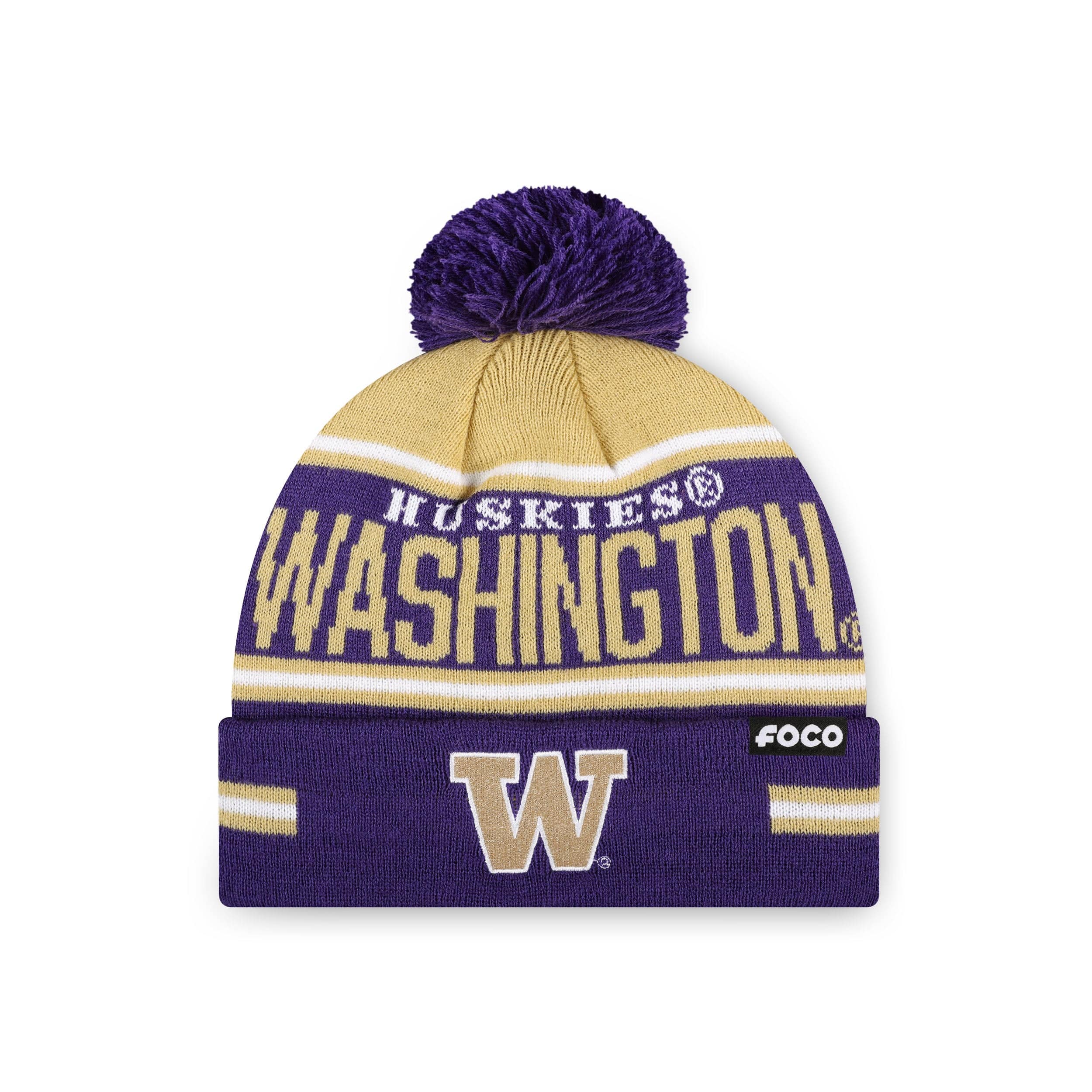 Washington Huskies NCAA Big Wordmark Stripe Pom Beanie