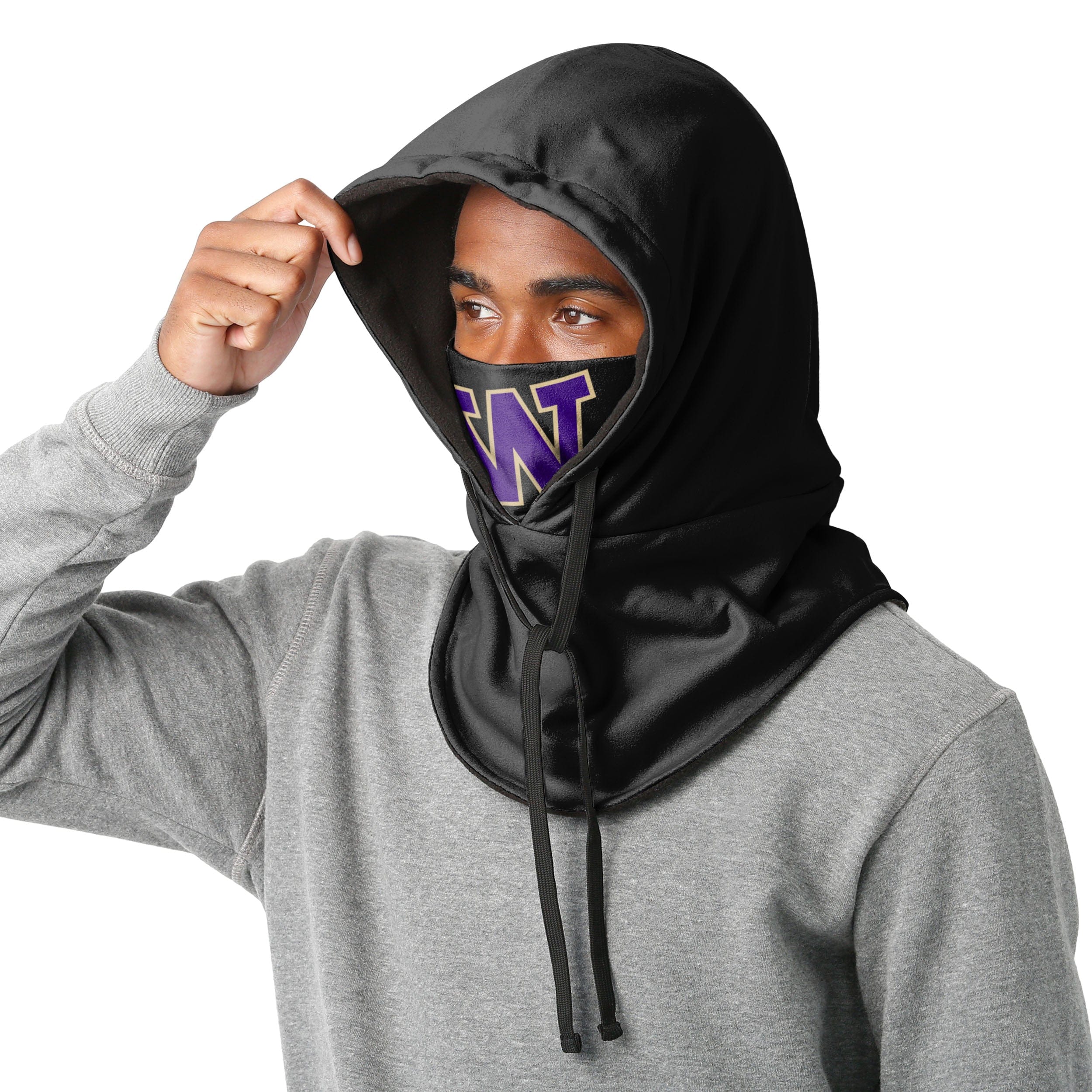 Washington Huskies NCAA Black Drawstring Hooded Gaiter - Image 3