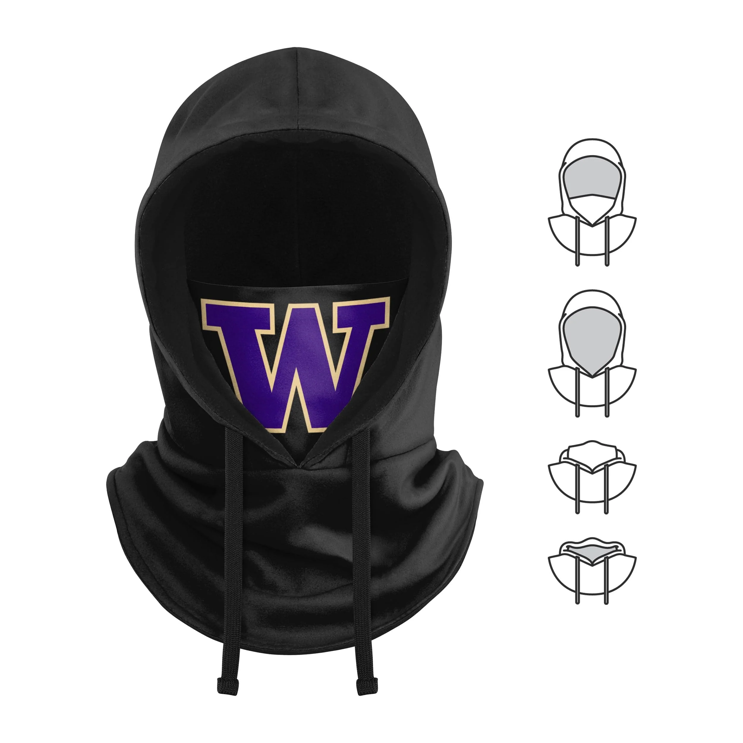 Washington Huskies NCAA Black Drawstring Hooded Gaiter - Image 5