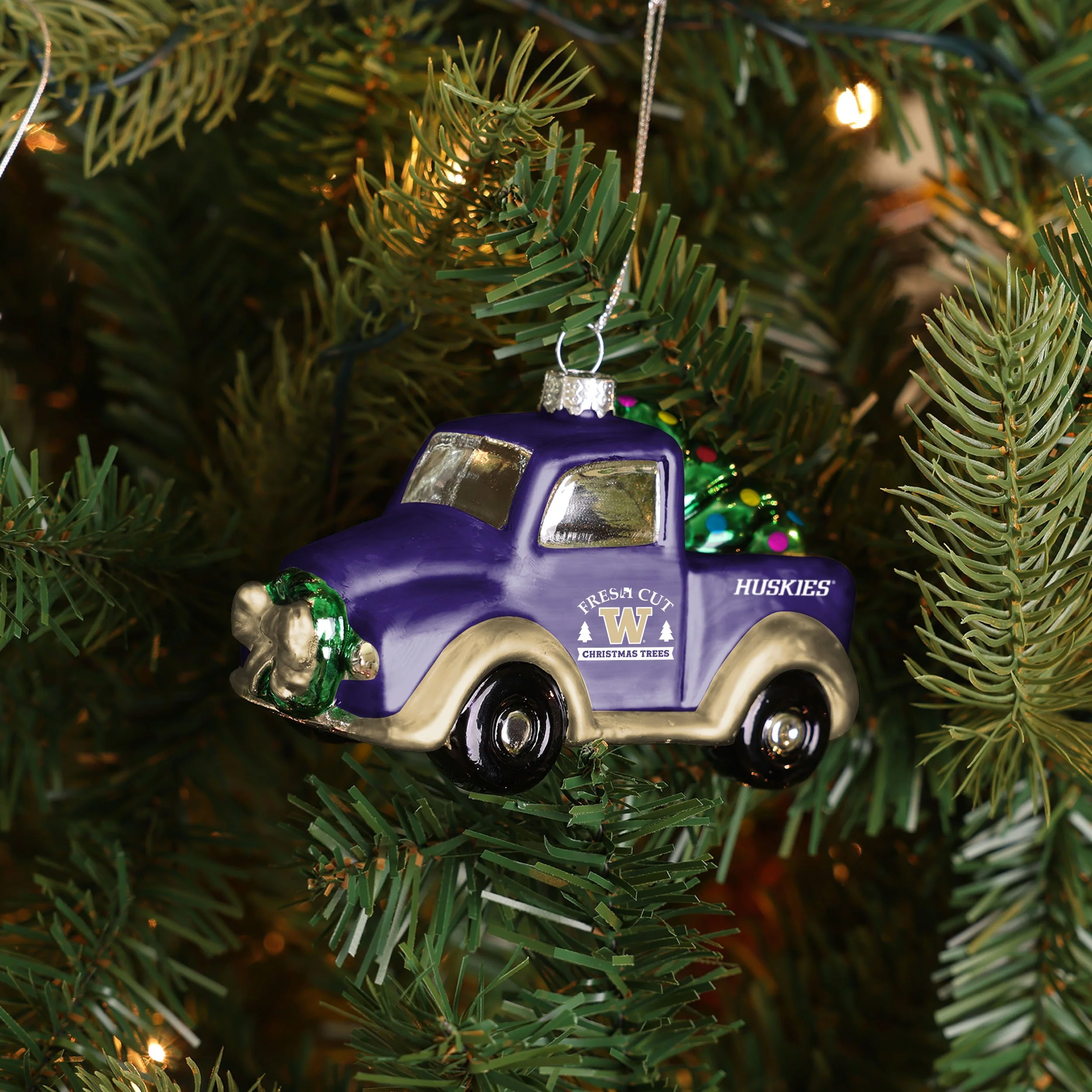 Washington Huskies NCAA Blown Glass Truck Ornament - Image 3