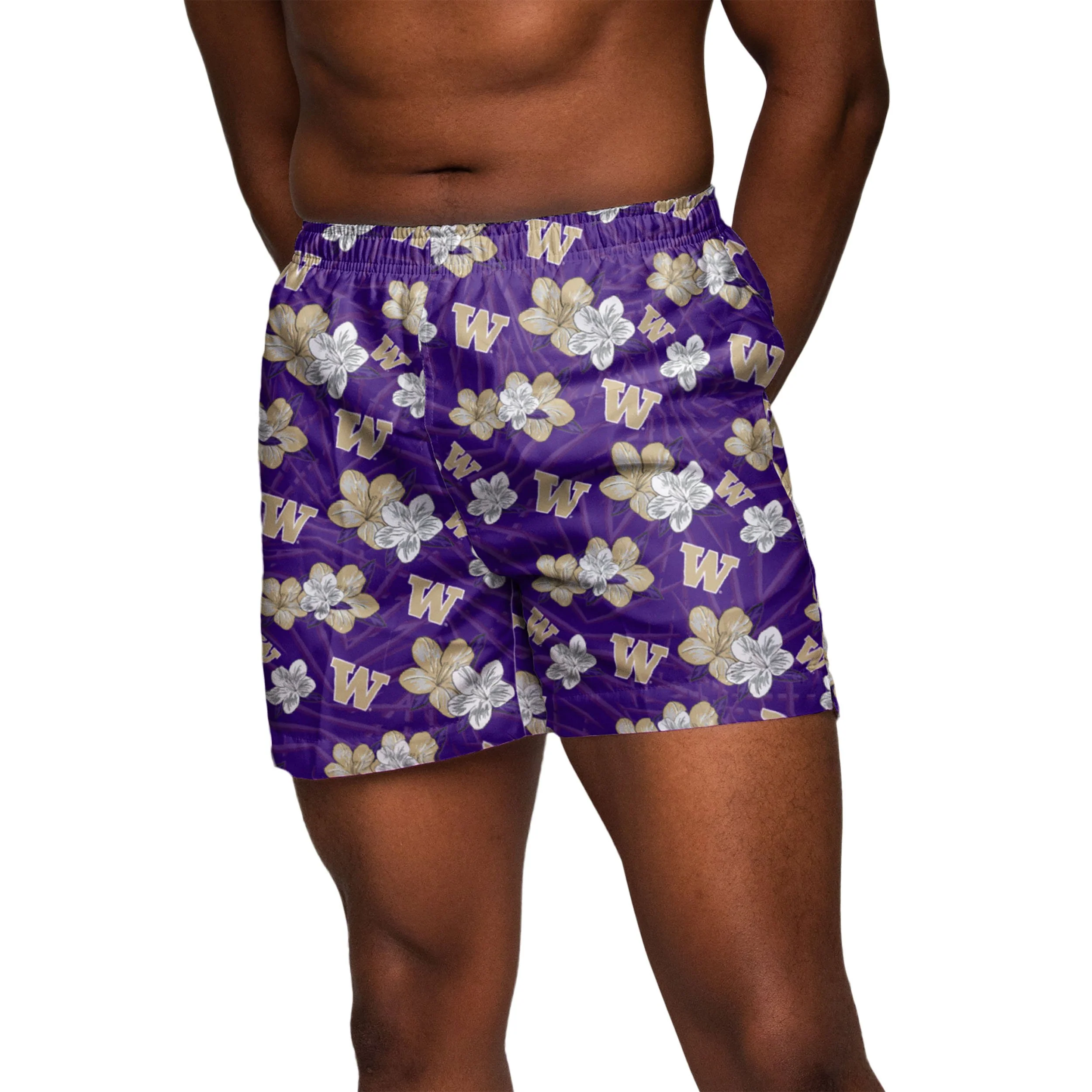 Washington Huskies NCAA Mens Hibiscus Slim Fit 5.5" Swimming Trunks - Image 3