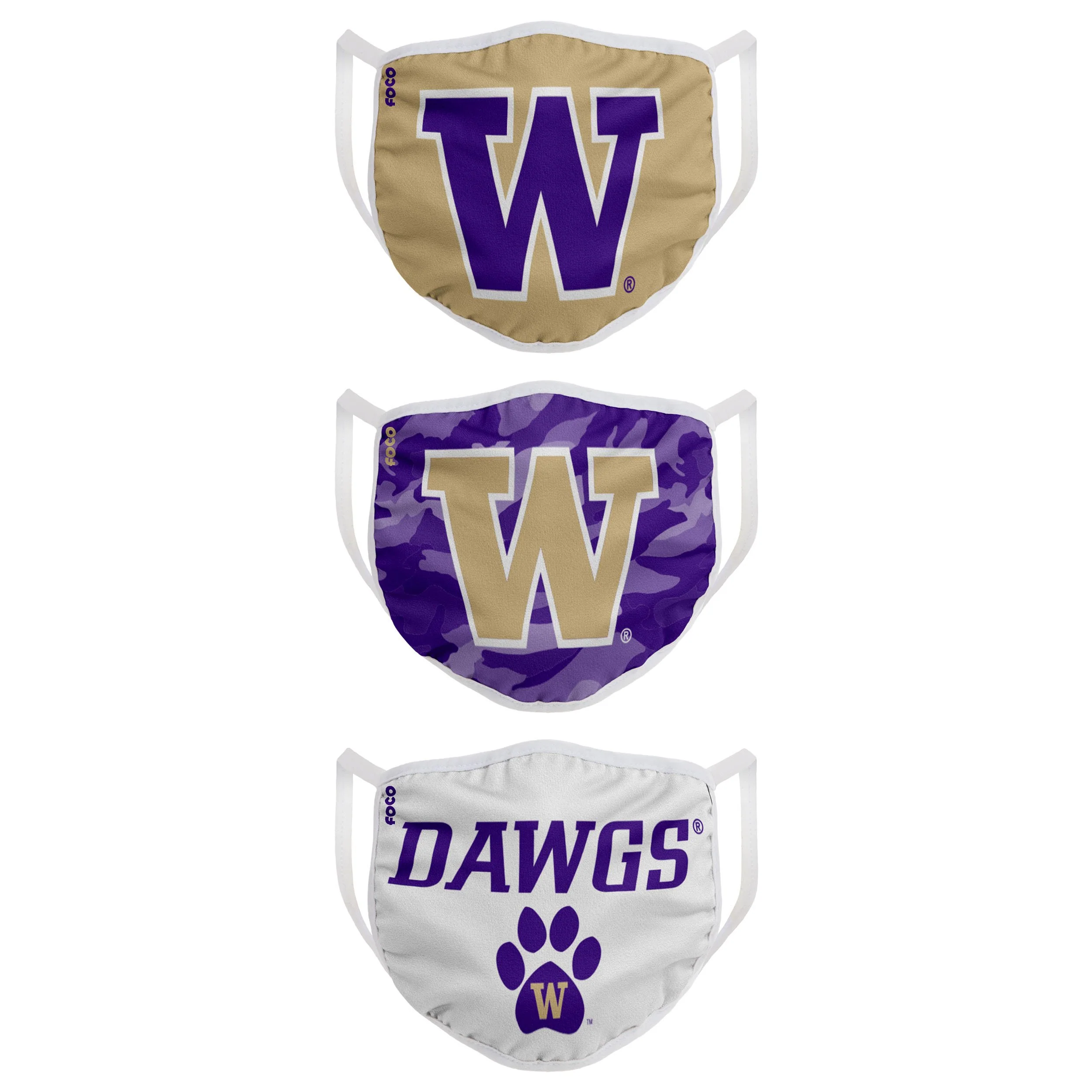 Washington Huskies NCAA Super Fan 3 Pack Face Cover - Image 2