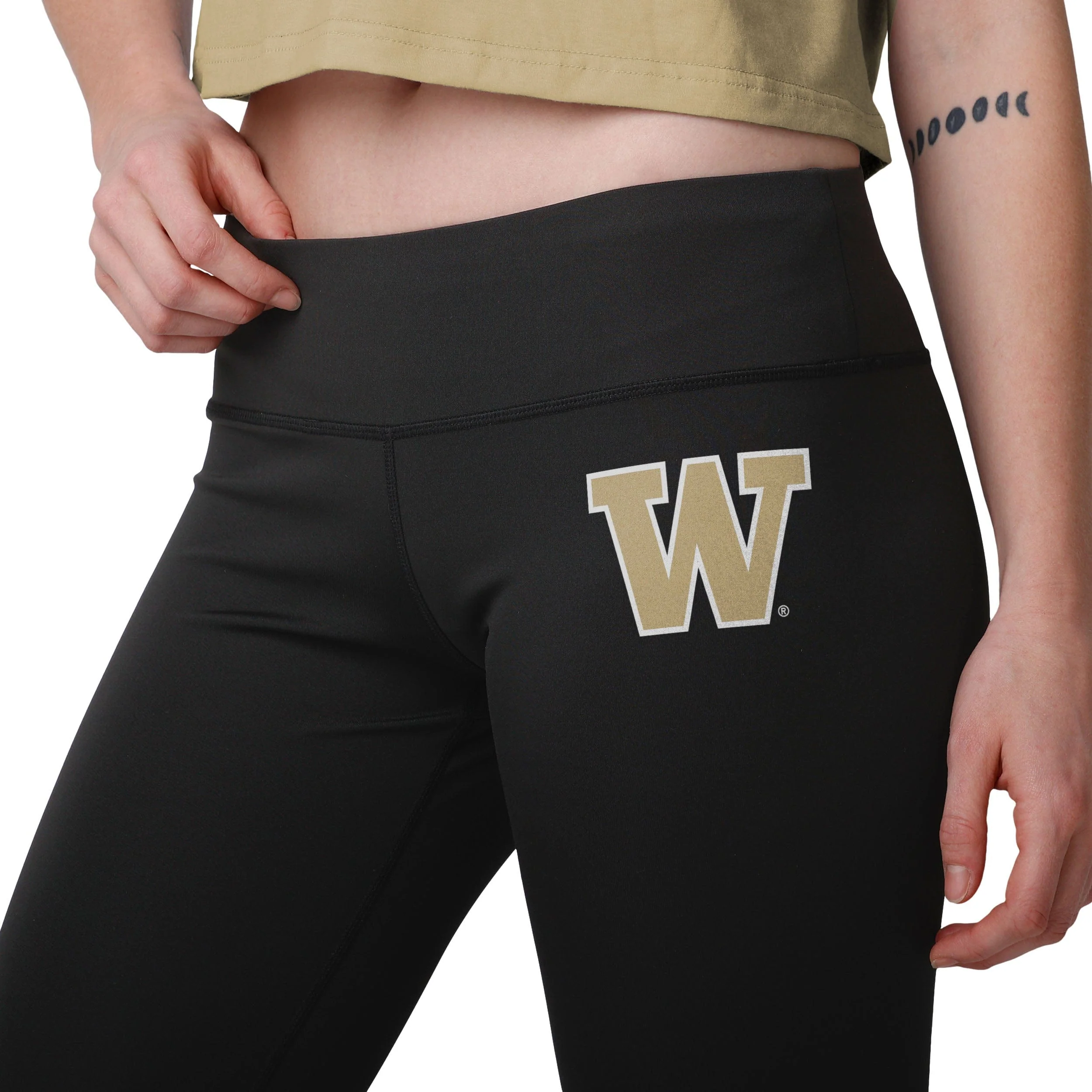 Washington Huskies NCAA Womens Calf Logo Black Leggings - Image 3