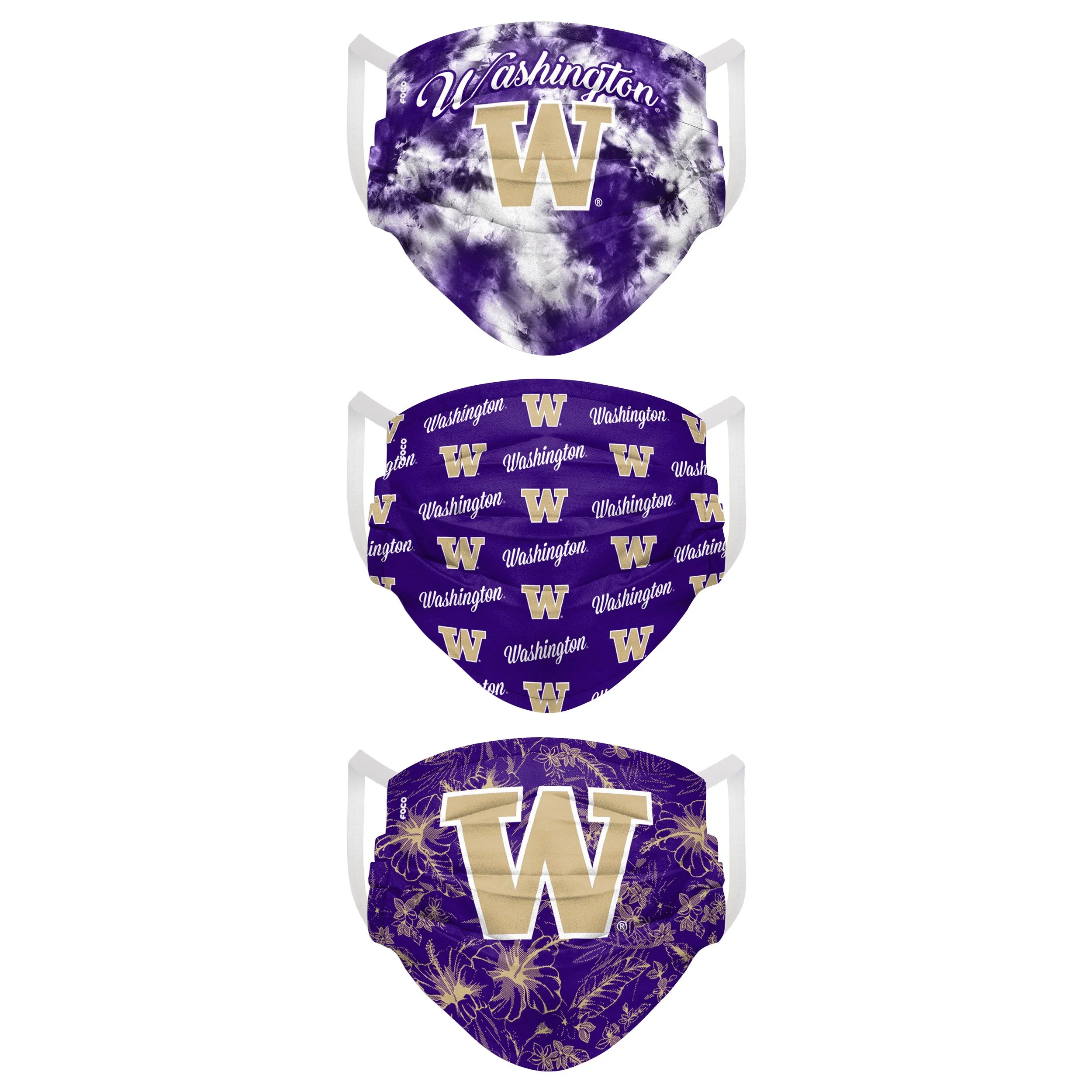 Washington Huskies NCAA Womens Matchday 3 Pack Face Cover - Image 2