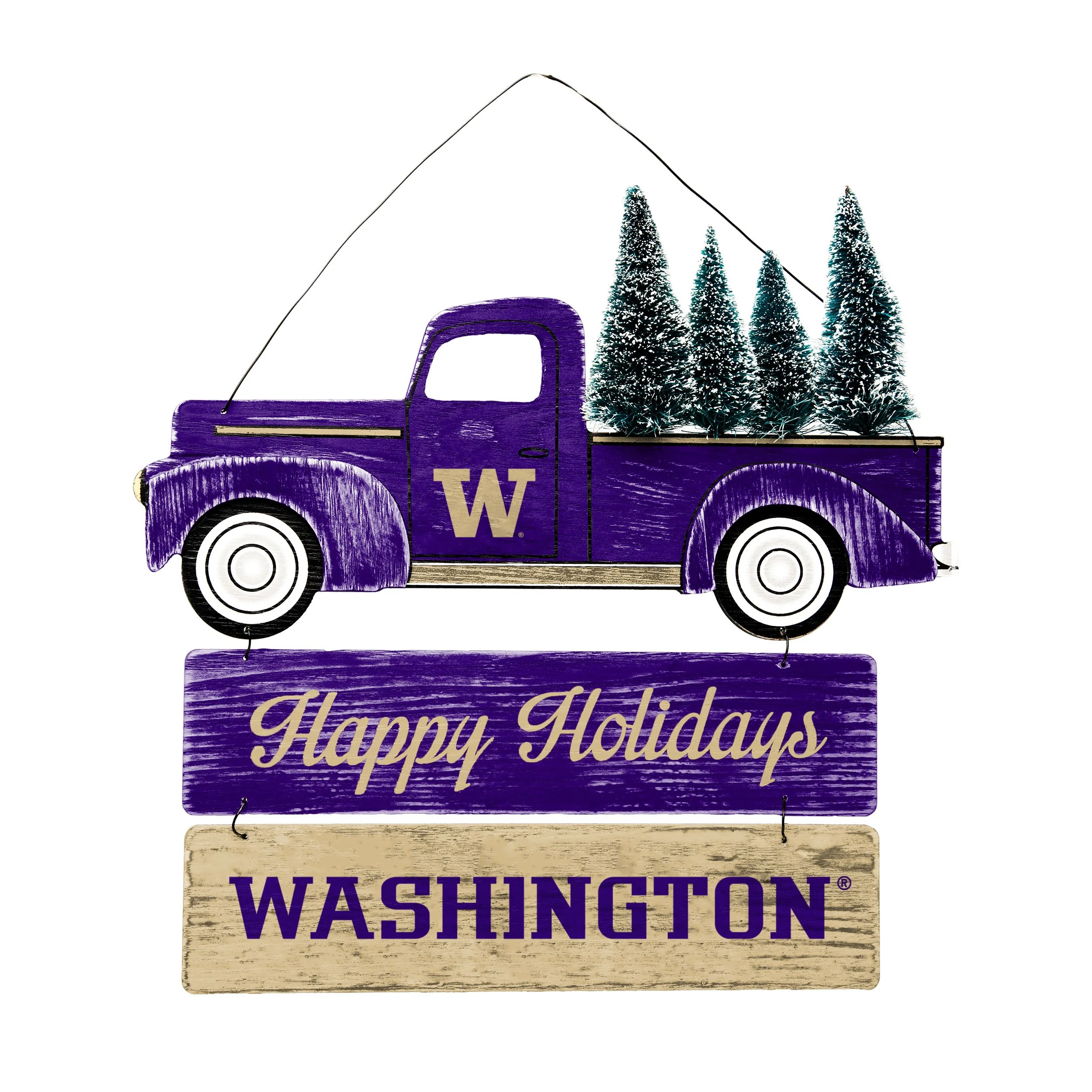 Washington Huskies NCAA Wooden Truck With Tree Sign