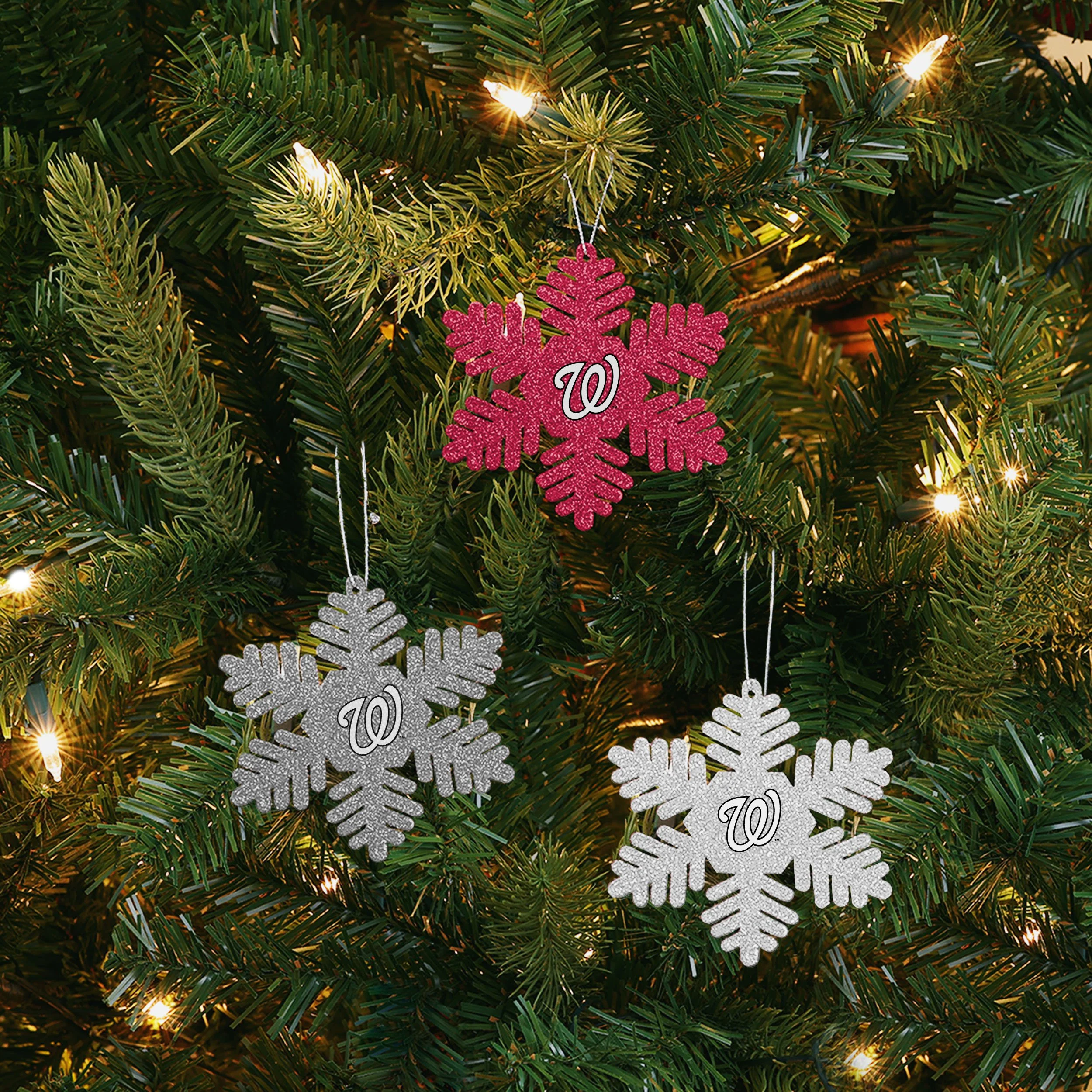 Washington Nationals MLB 3 Pack Metal Glitter Snowflake Ornament - Image 2