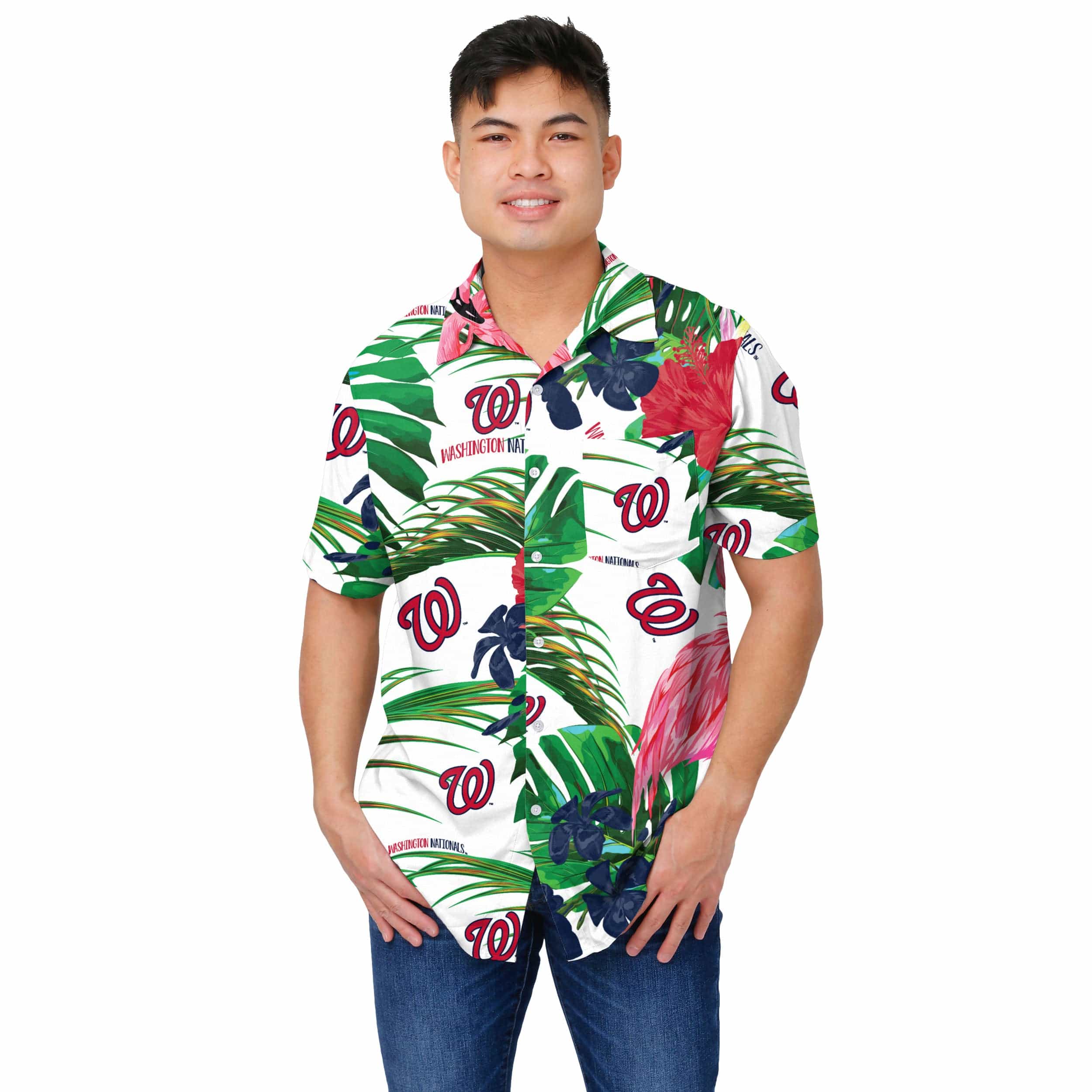 Washington Nationals MLB Mens Flamingo Button Up Shirt - Image 2