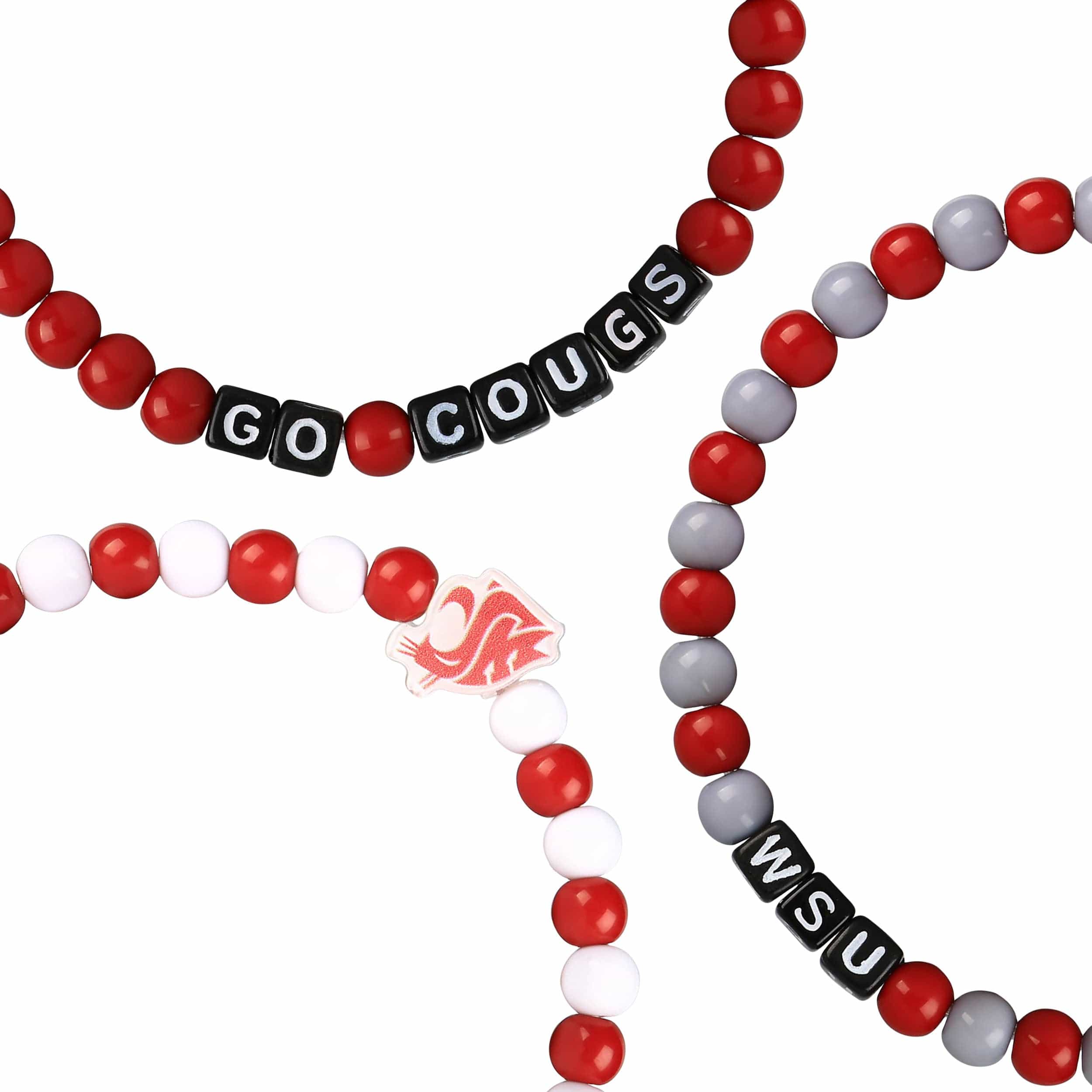 Washington State Cougars NCAA 3 Pack Beaded Friendship Bracelet - Image 2