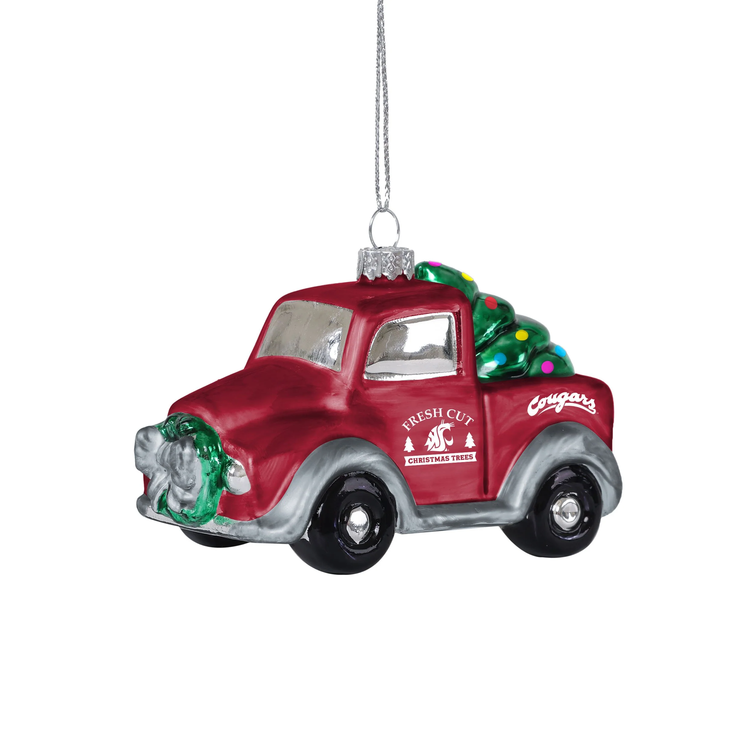Washington State Cougars NCAA Blown Glass Truck Ornament - Image 2