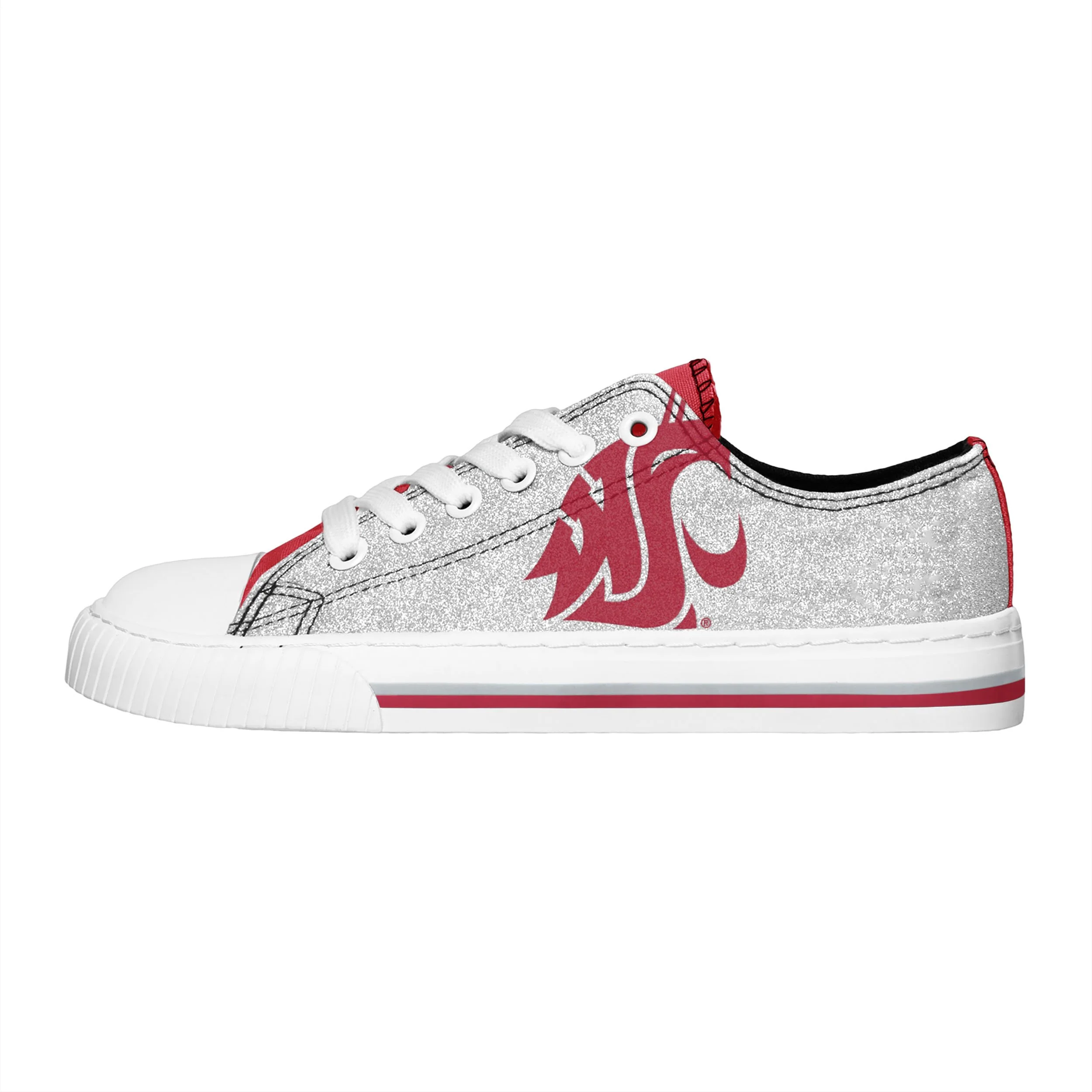 Washington State Cougars NCAA Womens Glitter Low Top Canvas Shoes - Image 2